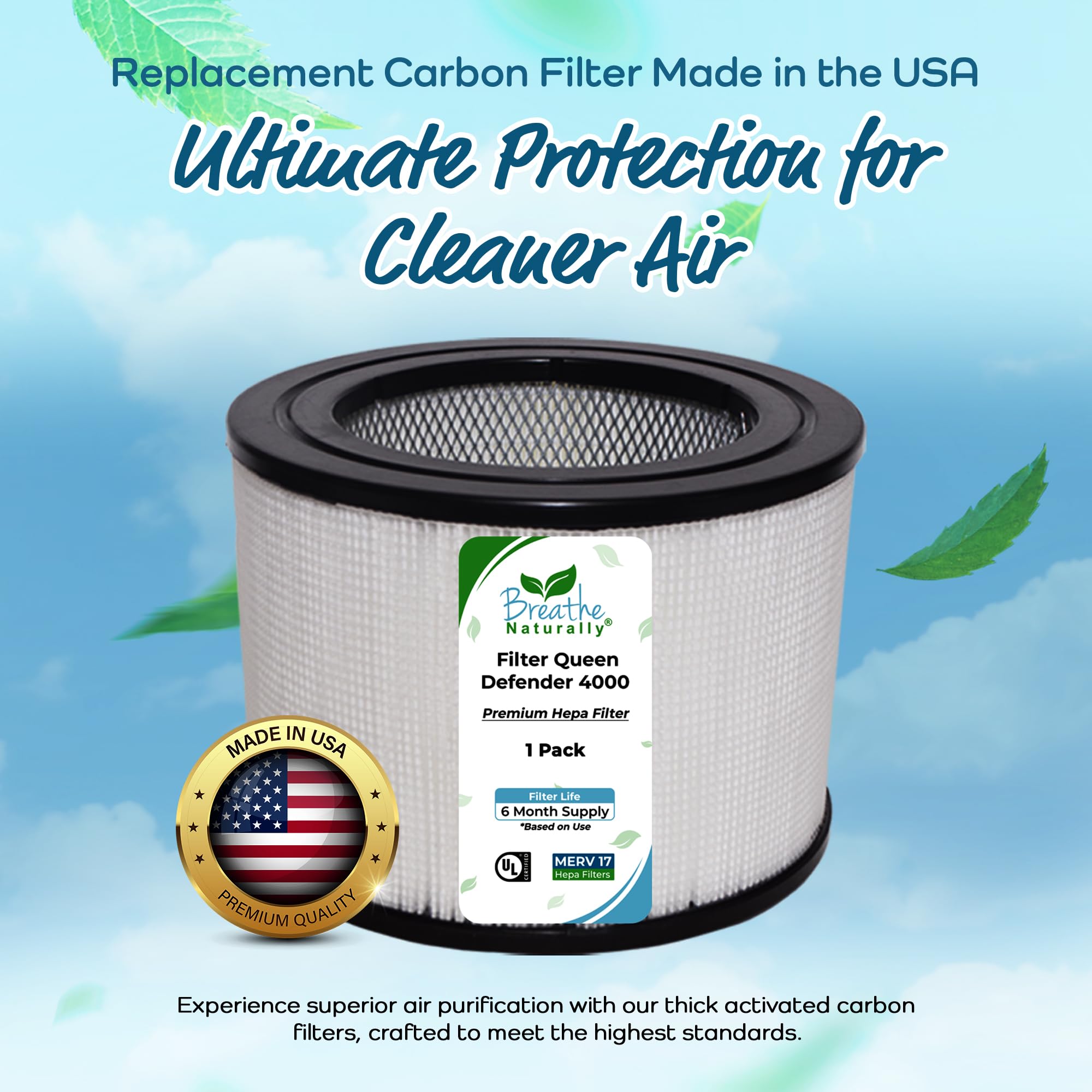 Breathe Naturally Replacement Filters Compatible With Filter Queen Defender 4000 Series Air Purifier   Hepa Filter   Carbon Acti