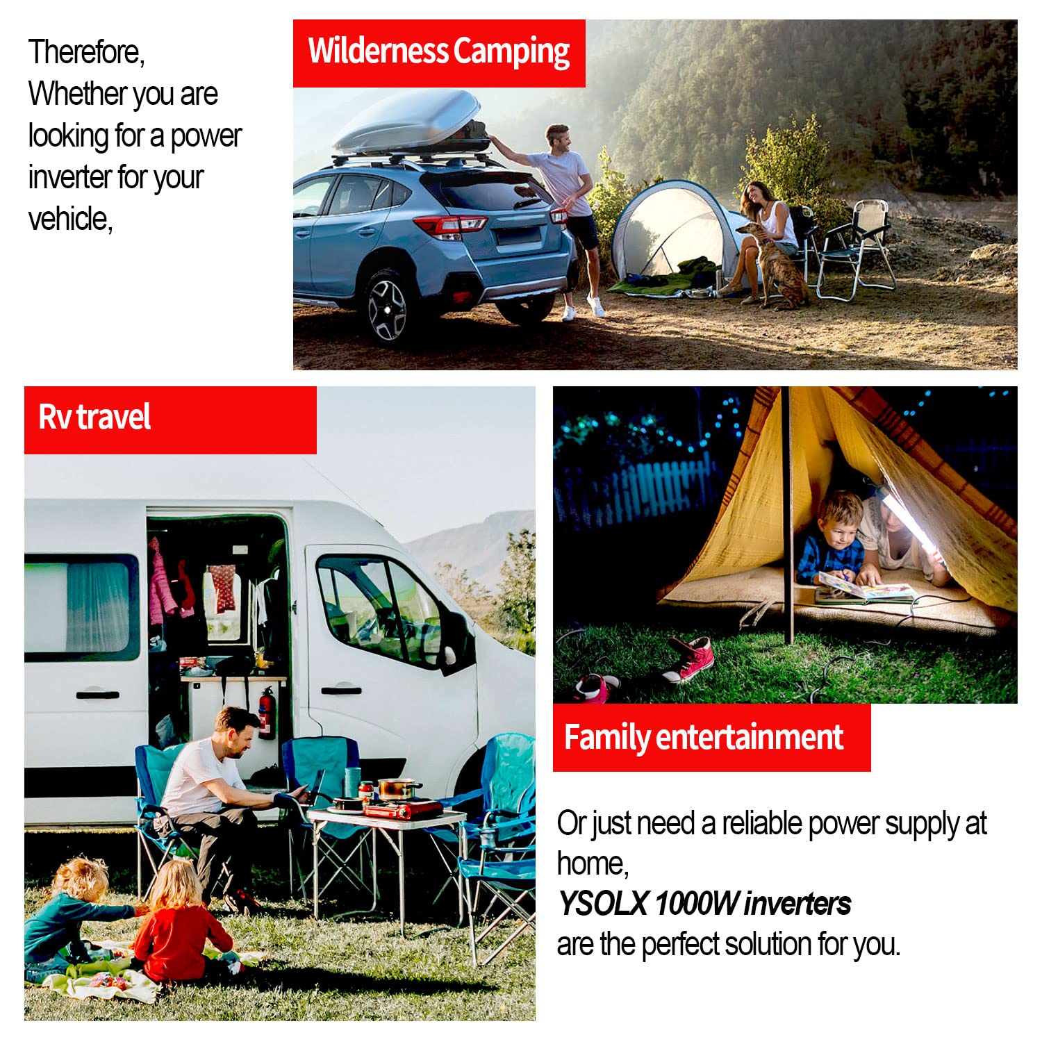 Ysolx 1000W Power Inverter 12V To 110V, Dc To Ac Converter With 3 Ac Outlet, 1000 Watt Inverter For 12V Truck/Rv/Camping/Home/Em