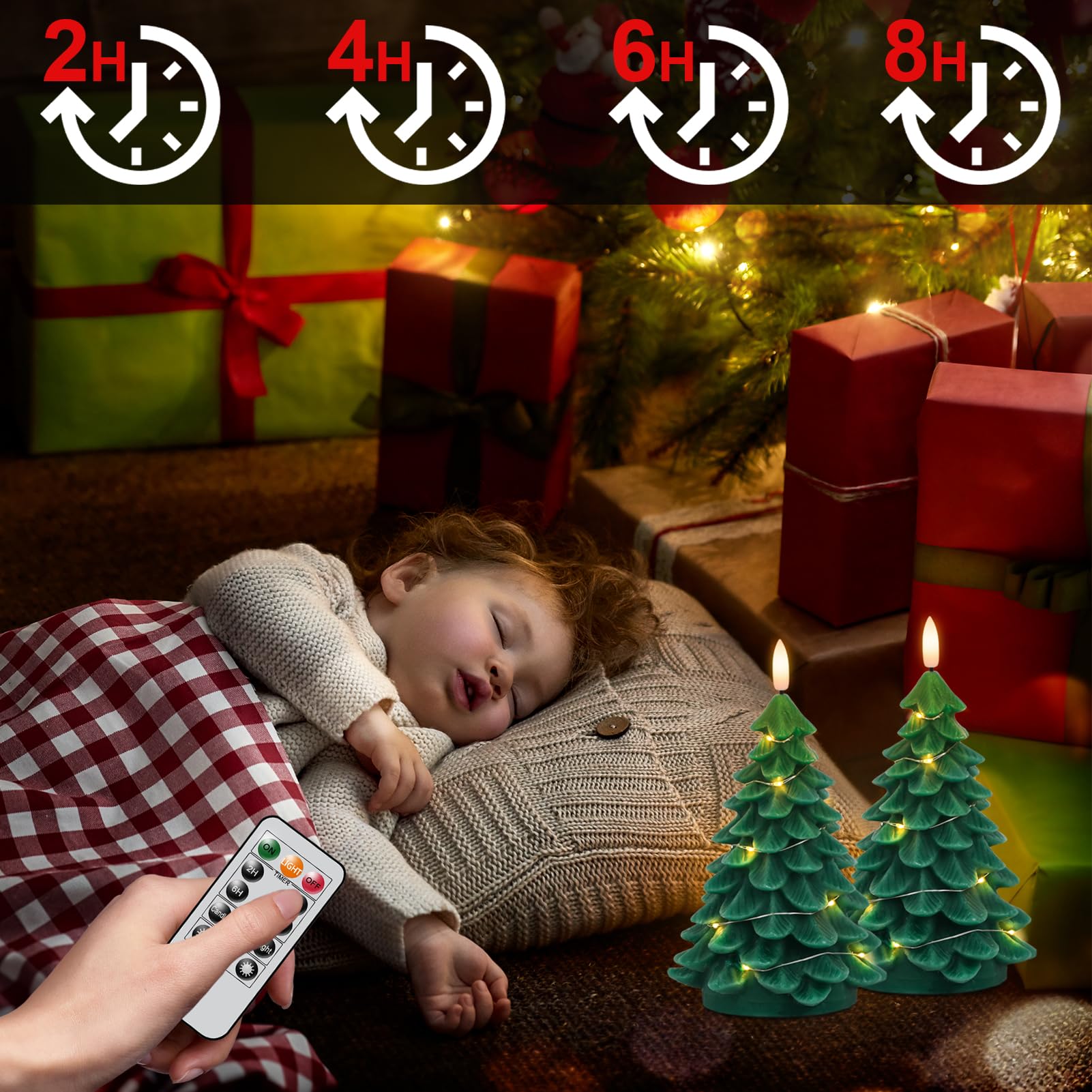 Wondise Christmas Tree Flameless Candles With String Lights 11 Key Remote And Timer, Real Wax Battery Operated 3D Wick Led Flick