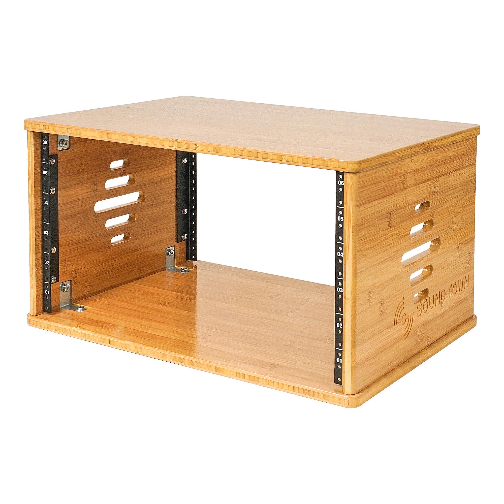 Sound Town Diy 6U Solid Carbonized Bamboo Studio Equipment Rack W/ 14.2'' Depth, Ventilation For Recording Room, Pa/Dj Pro Audio
