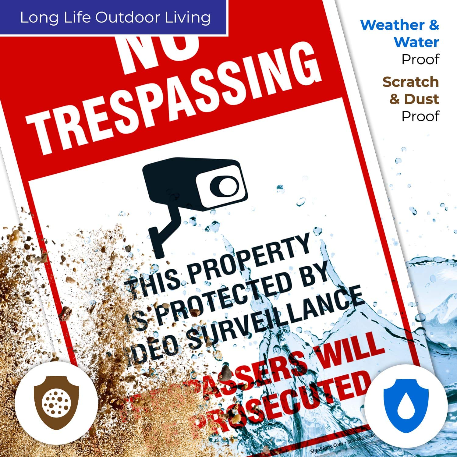 Sigo Signs   Video Surveillance No Trespassing Sign, Cctv Security Camera, 12X18 Inches, Rust Free .063 Aluminum, Fade Resistant