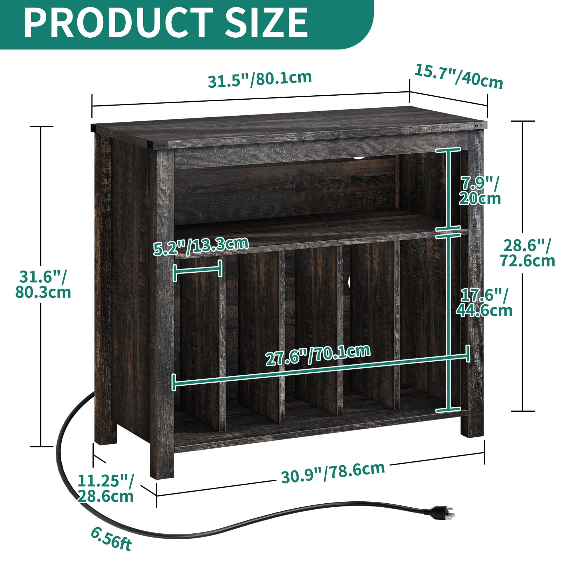 Yitahome Large Record Player Stand With Power Outlets & Led Lights, Vinyl Record Storage Table With Display Shelf Holds Up To 12