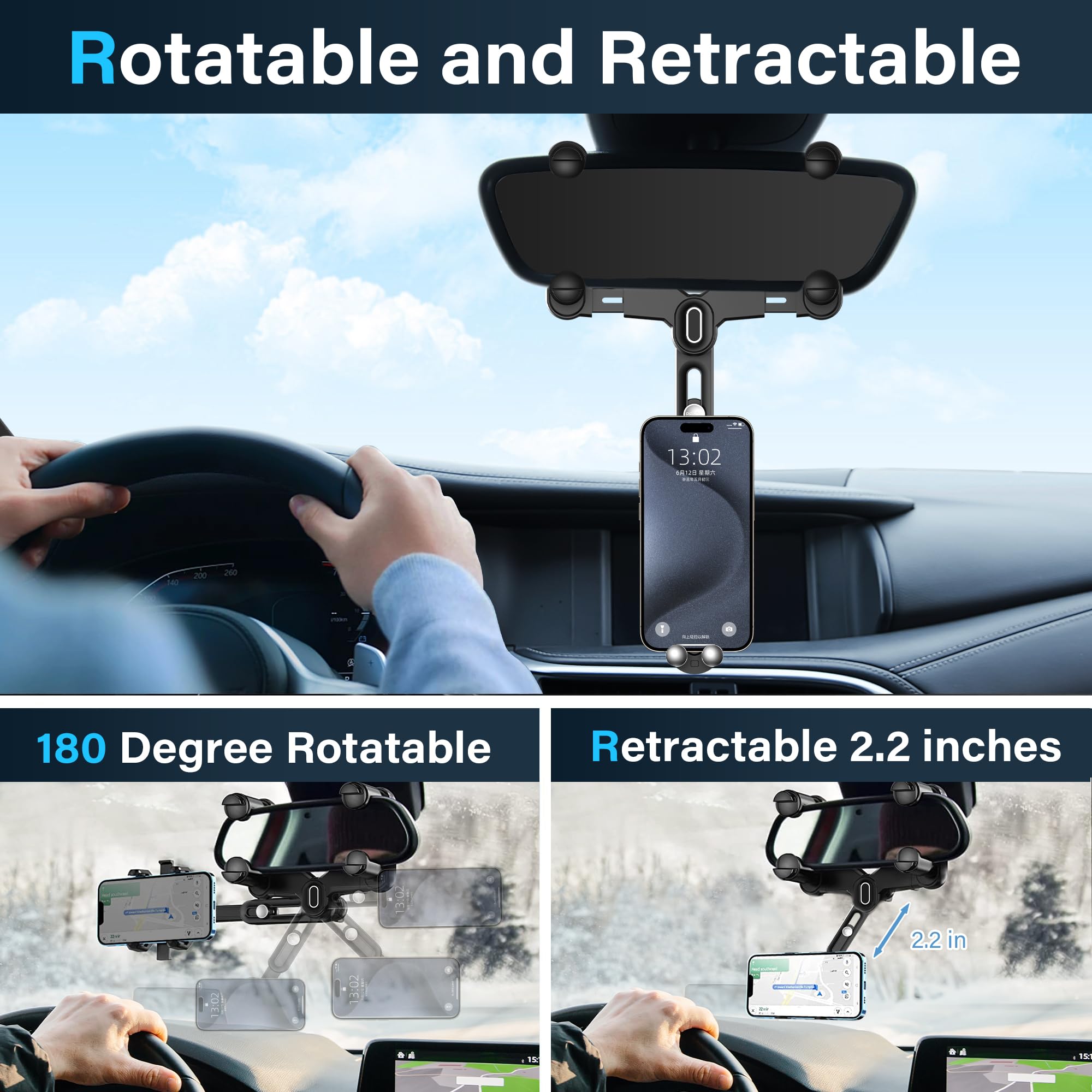 Wuitin For Magsafe Car Mount, Rear View Mirror Phone Holder, Magnetic Phone Holder For Car Compatible With Iphone 16/15/14/13/12