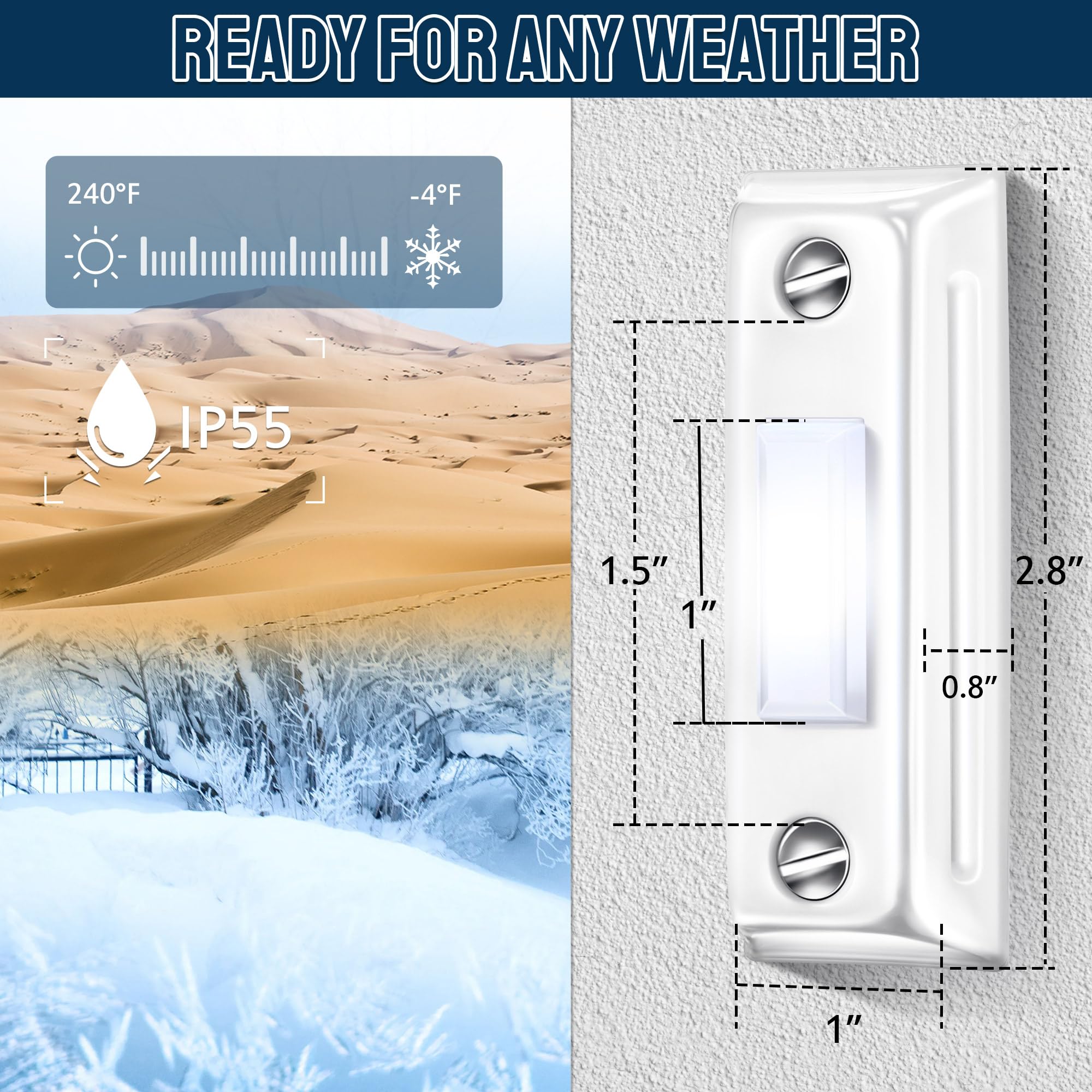 Dreyoo Metal Doorbell Push Button, Heavy Duty Metal Door Bell Wired Button Led Lighted Wall Mounted Door Bell Push Buttons For H