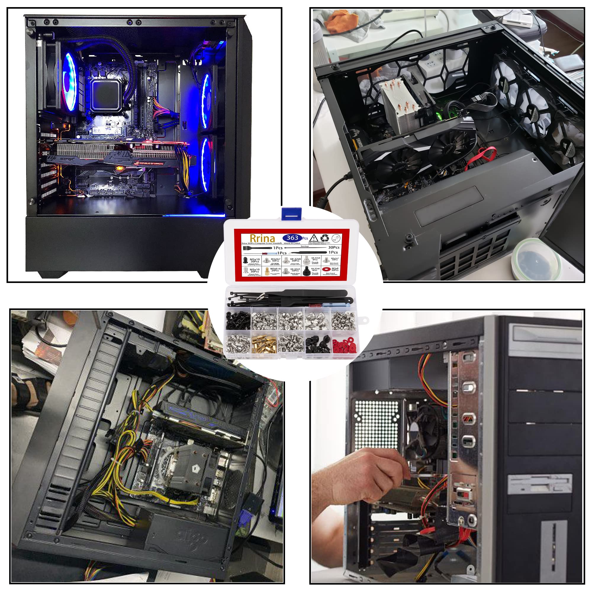 Rrina 363Pcs Computer Screw Standoffs Assortment Kit For 2.5In Ssd Hard Drive Computer Case Motherboard Fan Power Graphics