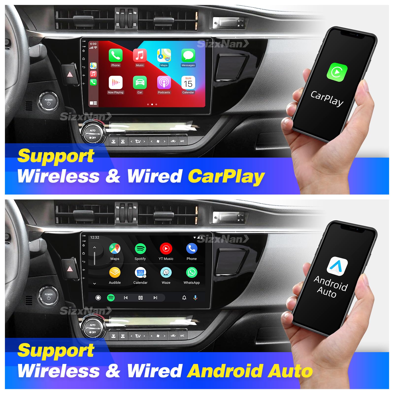 Sizxnanv For Corolla Android Radio Touch Screen Compatible With Carplay Android Auto,Car Stereo Bluetooth Navigation Media Playe