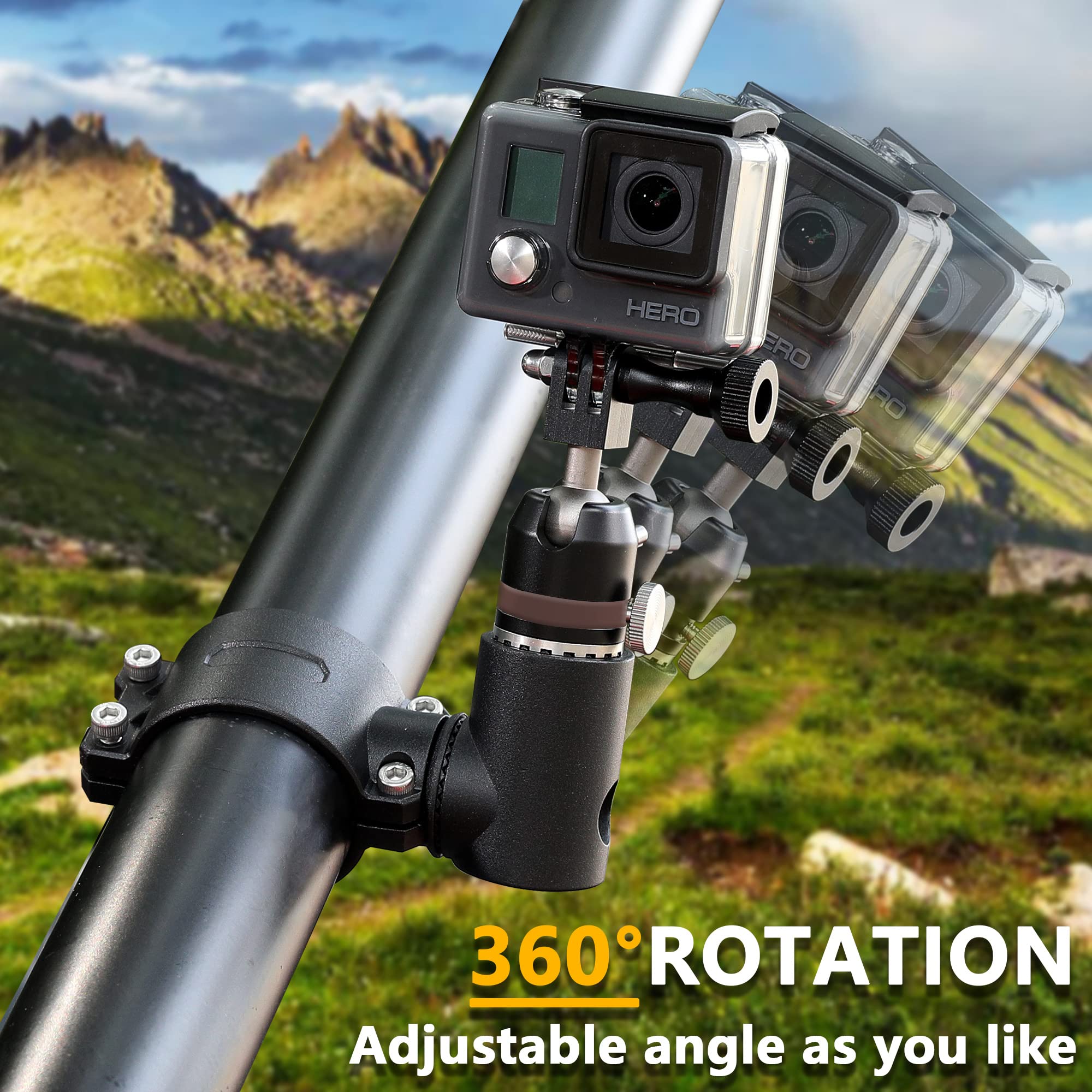 Bestaoo Utv Atv Camera Mount Compatible With Gopro For 1.75'' 2'' Roll Bar, Aluminum 360 Rotation Action Camera Holder For All G