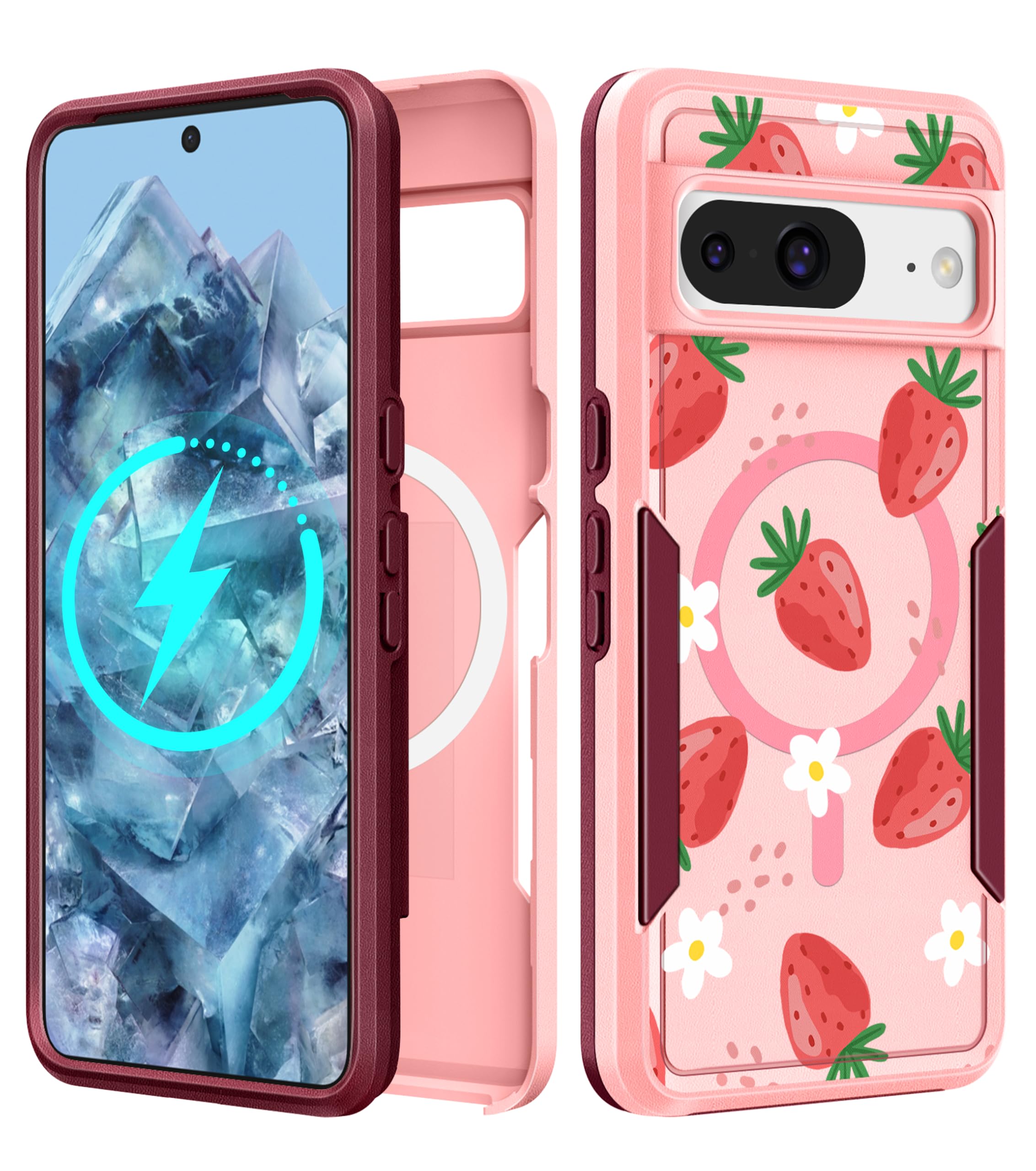 LISEVO for Google Pixel 8 Case 6.2 Inch - Compatible with MagSafe Women Girls Cute Magnetic Protective Cover Girly Kawaii Strawb
