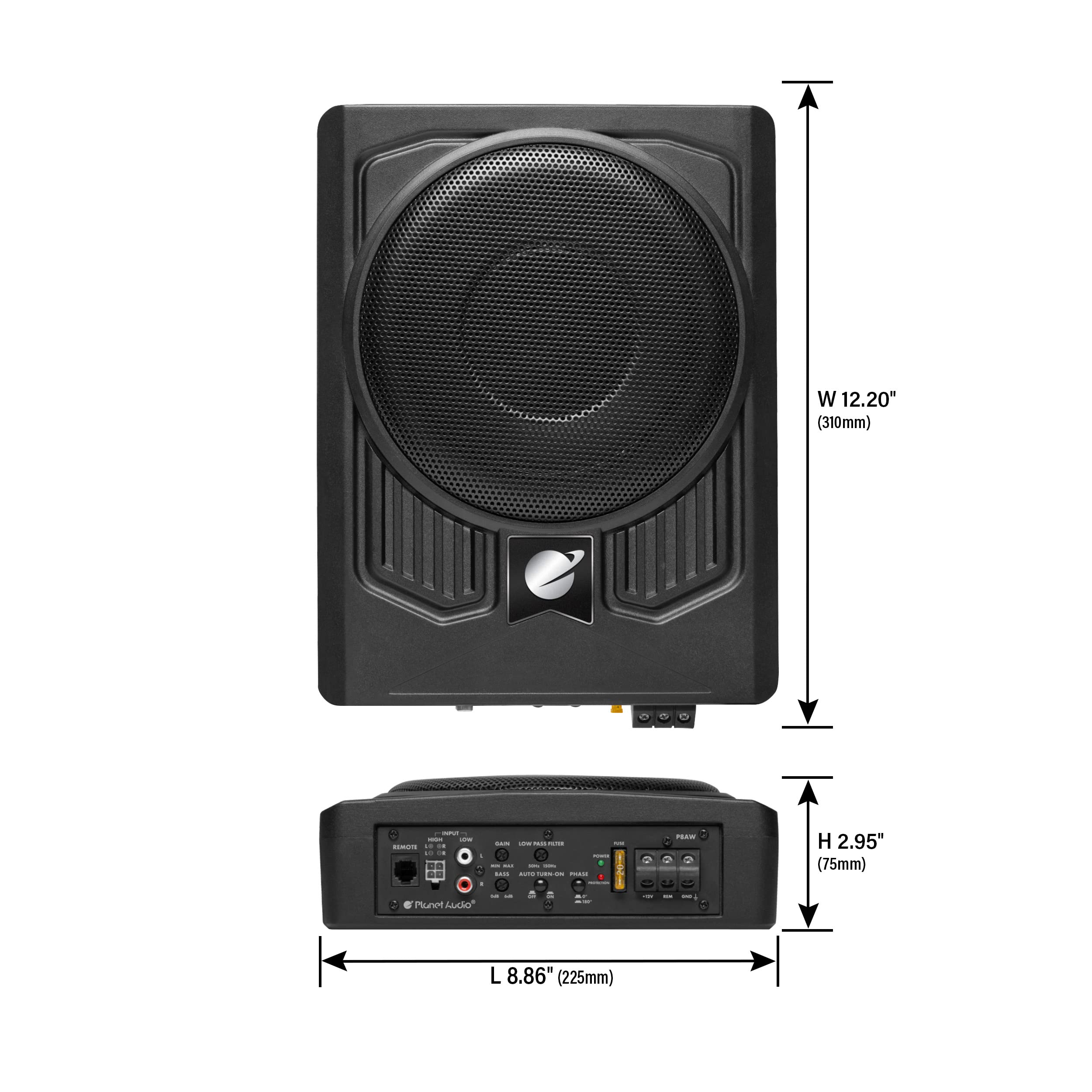 Planet Audio P8Awk Low Profile 8 Inch Under Seat Powered Car Subwoofer   800 High Output, Built In Amplifier, For Truck, Boxes A