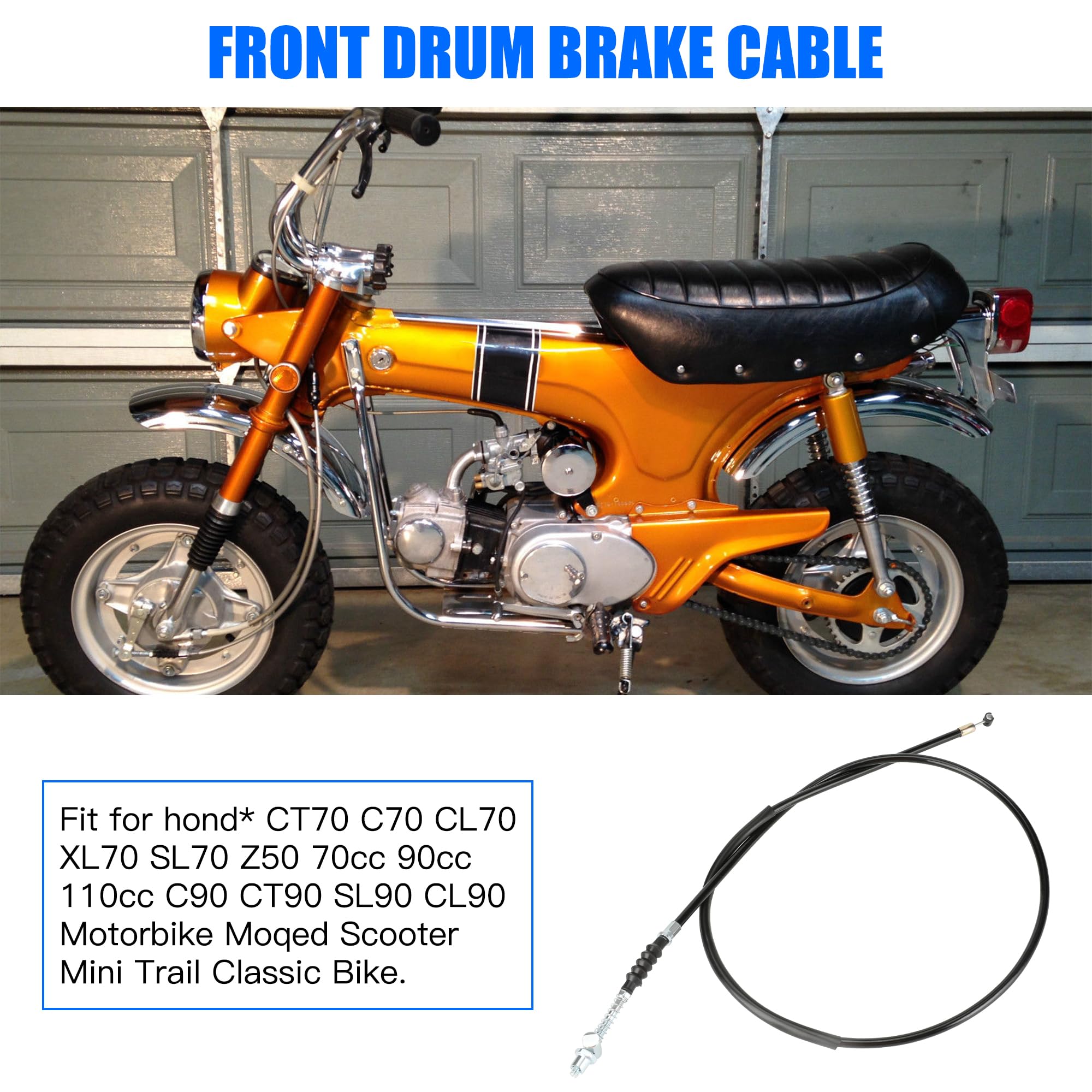 Yoxufa 47'' Motorcycle Front Drum Brake Cable Line For Ct70 C70 Cl70 Xl70 Sl70 Z50 70Cc 90Cc 110Cc C90 Ct90 Sl90 Cl90 Moped Scoo