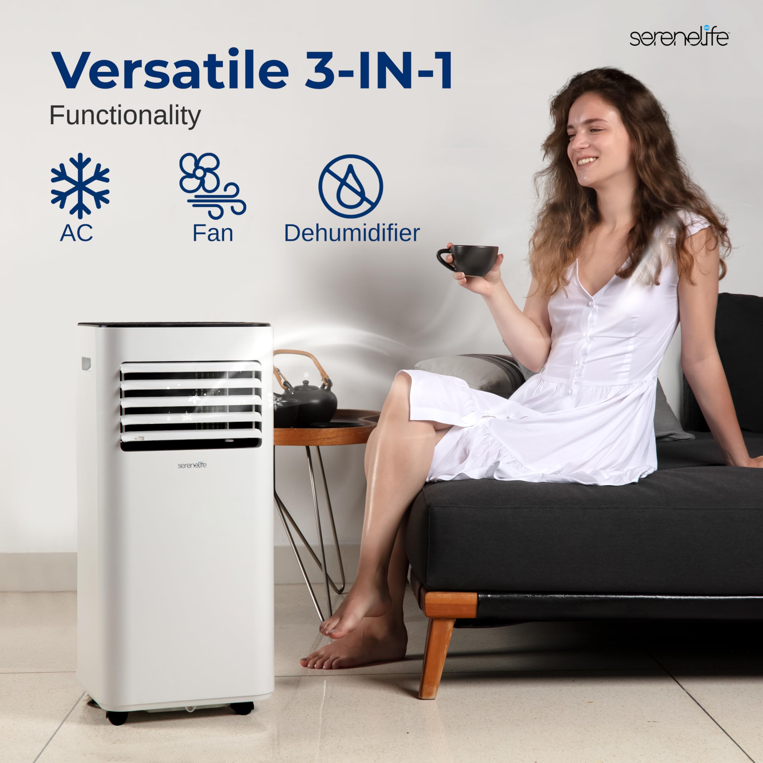Serenelife Portable Conditioner, 8000 Btu 3-In-1 Compact Standing Air Conditioner For Rooms Up To 300 Sq. Ft., Energy Efficient