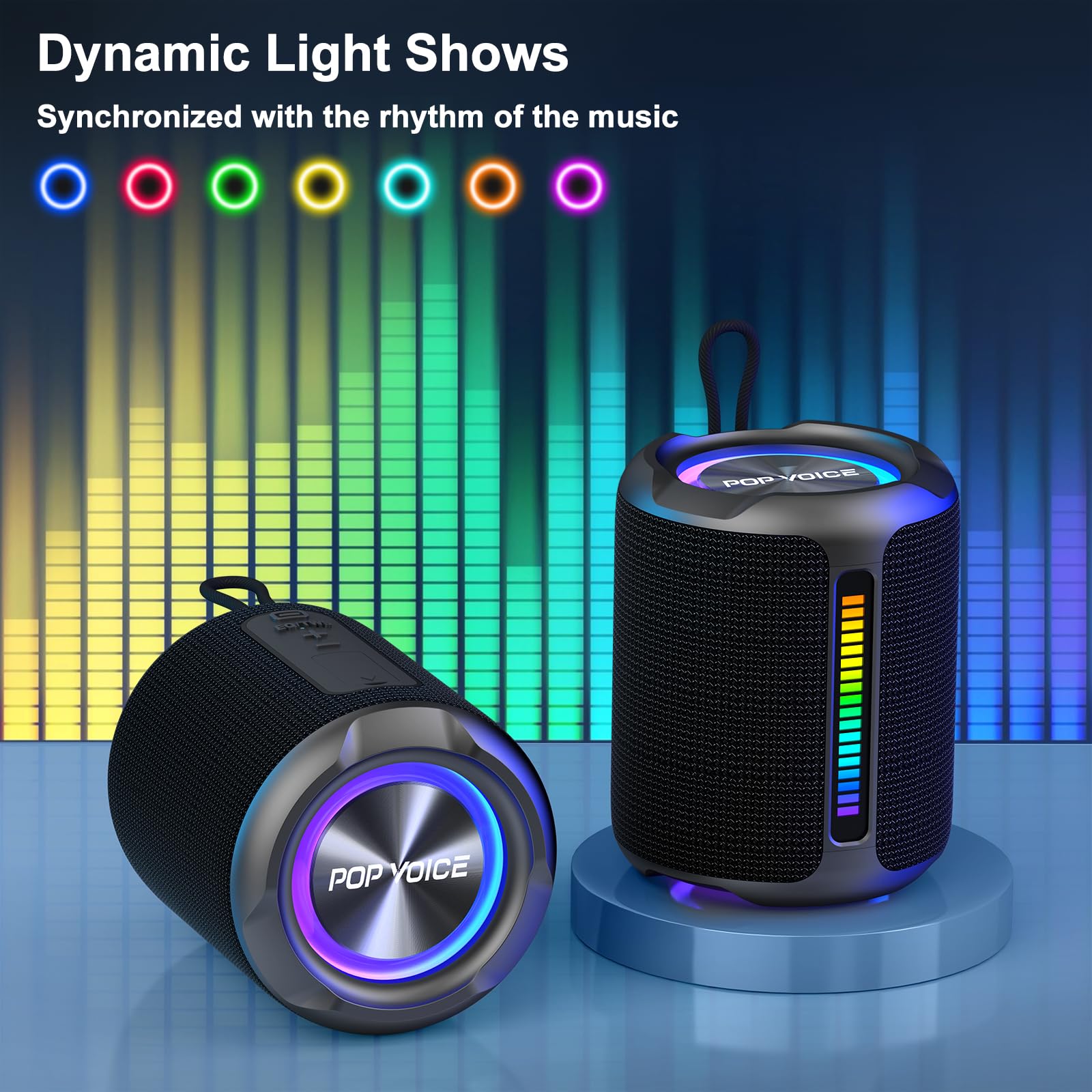 Portable Bluetooth Speakers Wireless, 50W Peak Stereo Sound, Ipx7 Waterproof Shower Speaker With Deep Bass, Rgb Light, Preset Eq