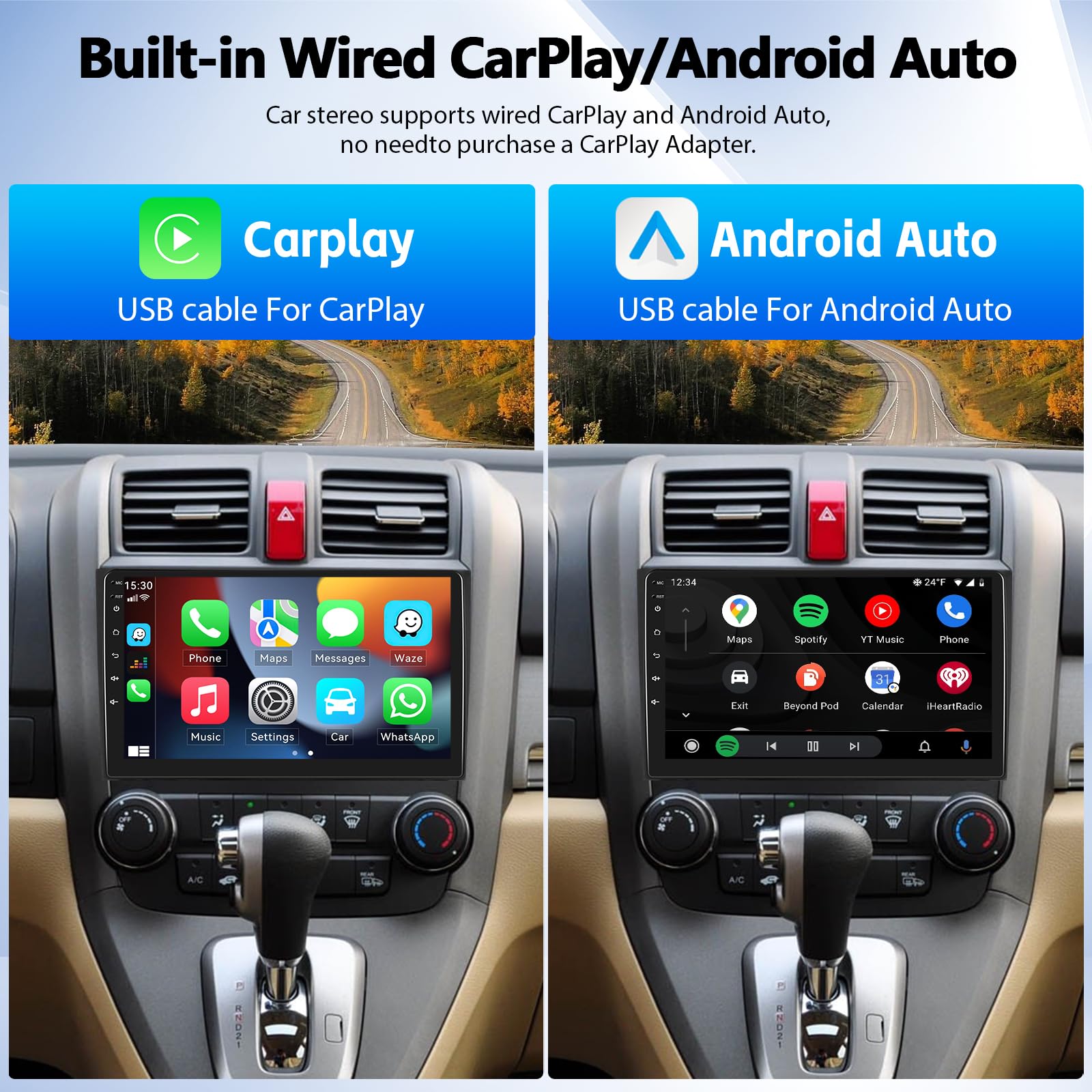 Car Stereo Mp5 Player For Honda Crv 2007 2011 Car Radio With Apple Carplay Android Auto Mirror Link, 9'' Touch Screen Car Radio