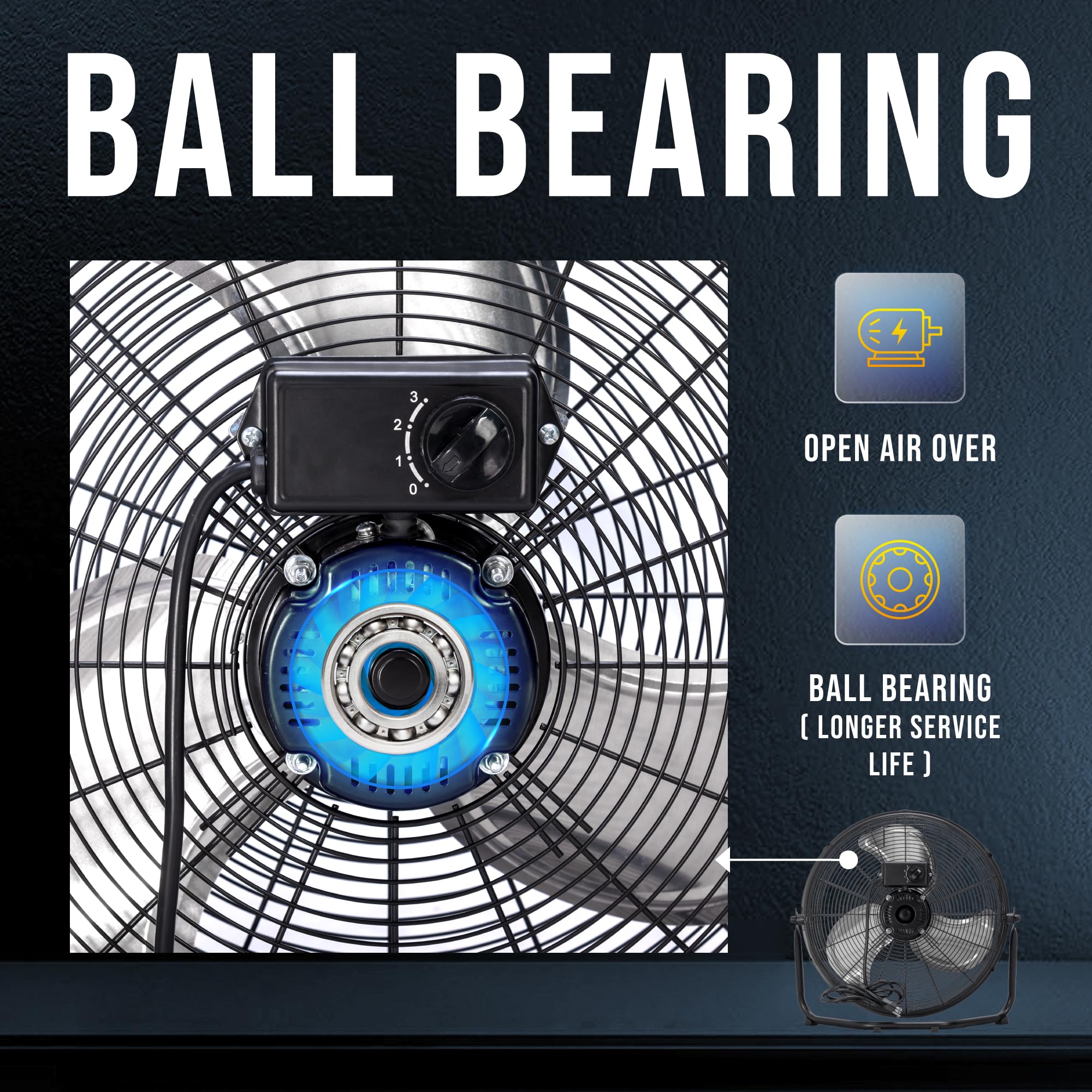 Tornado 18'' High Velocity Floor Fan Industrial Metal 3-Speed Heavy Duty Cooling Fan For Workshop, Garage, Home, Office, 120 Til