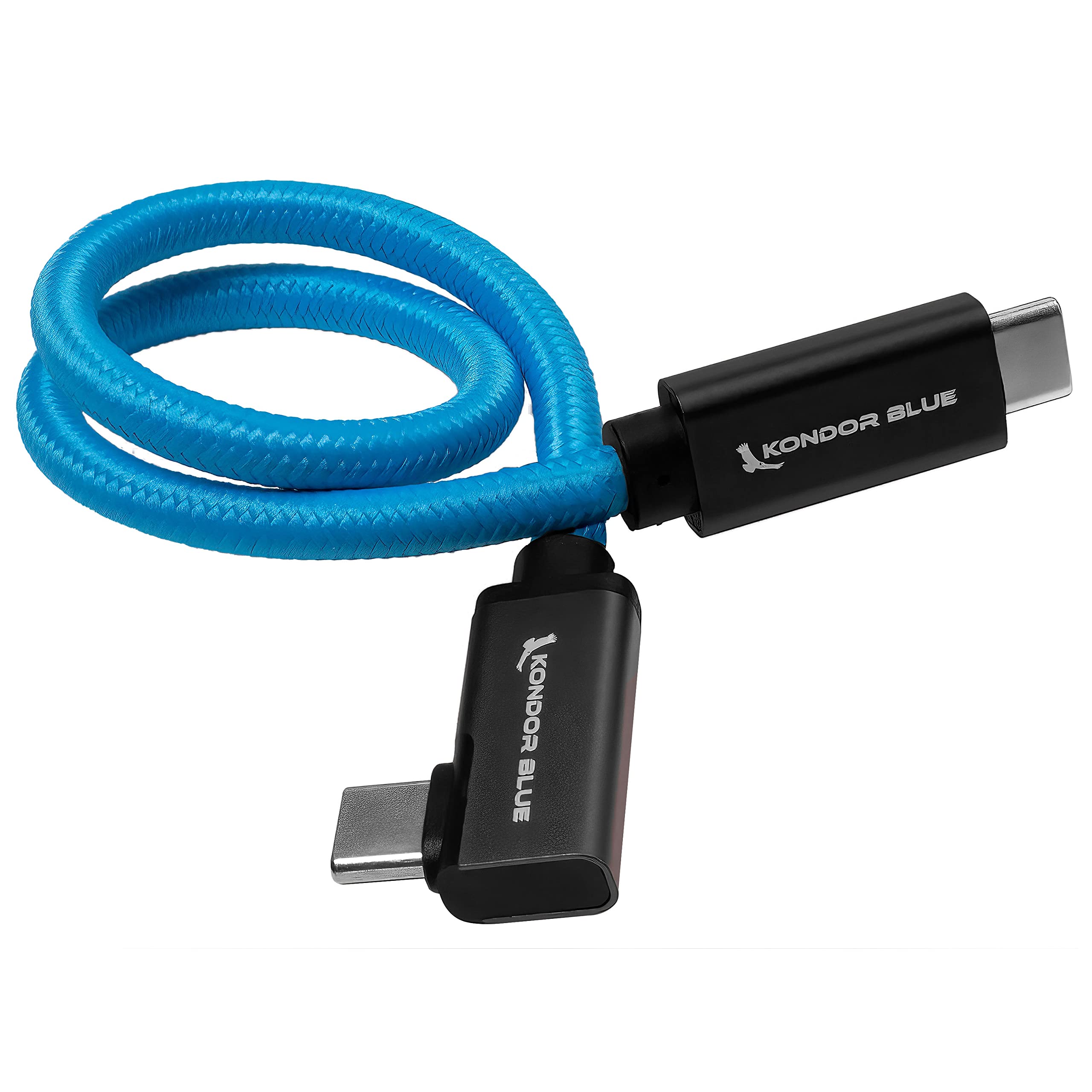 Kondor Blue 12'' Straight Usb C 3.1 Gen 2 10 Gb/S 100W | Right Angle Braided Cable For 8K Data And Power Delivery