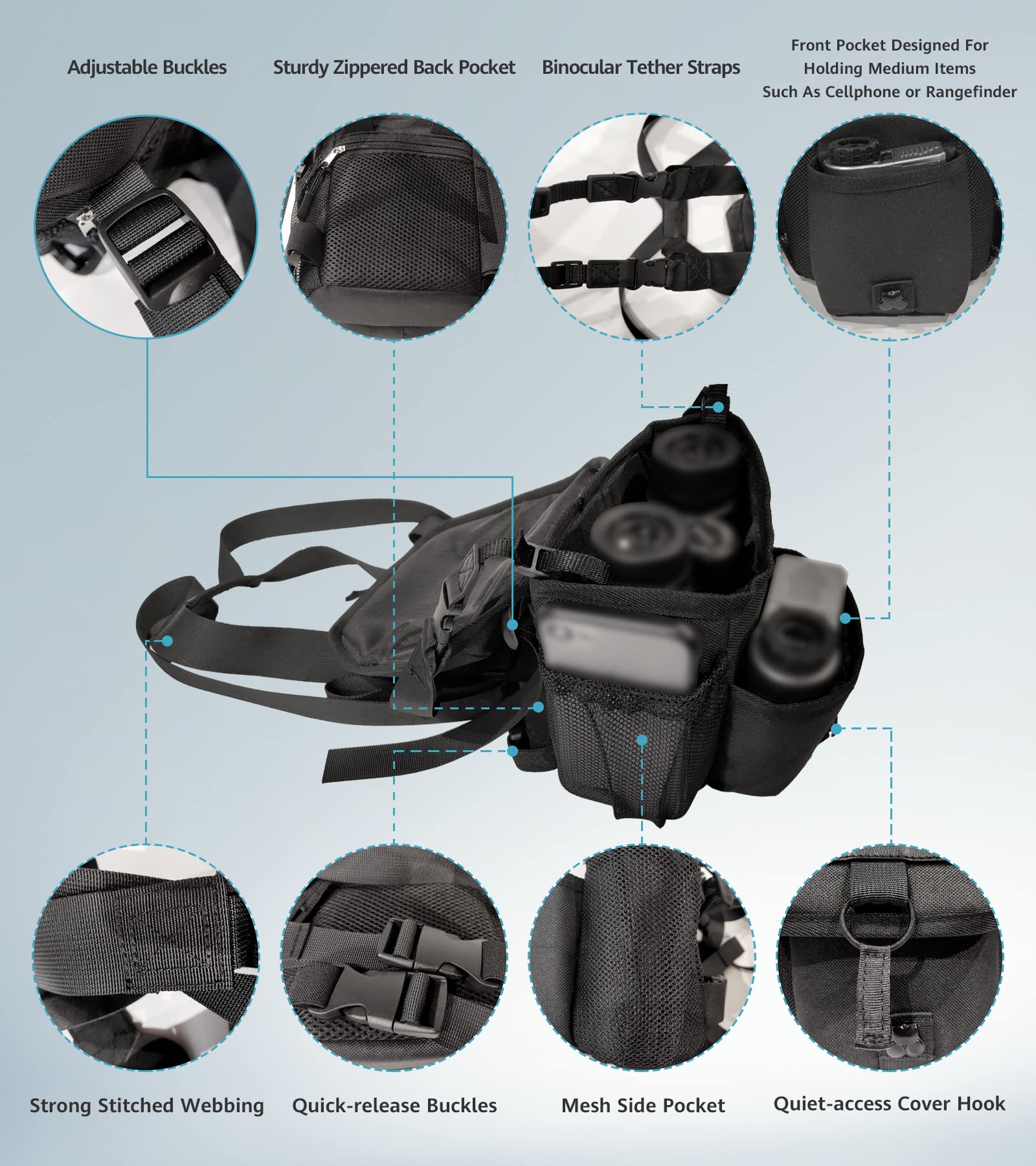 Gaiarena Binocular Harness Chest Pack, Waterproof Bino Harness With Rangefinder Pouch For 12X42 Binoculars Bino Chest Harness Ad