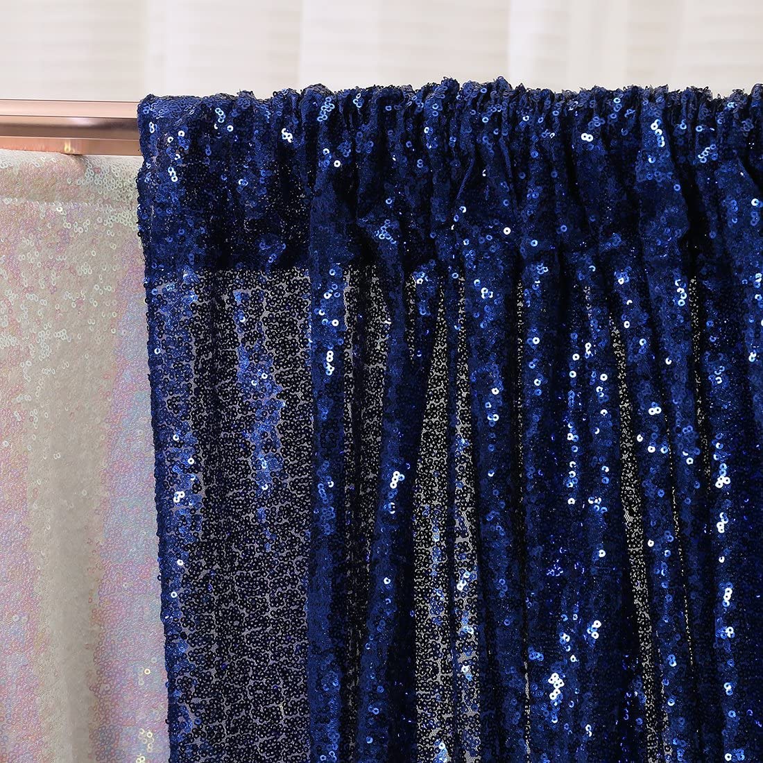 Poise3Ehome 2Pcs 2Ft X 8Ft Navy Blue Sequin Backdrop Curtain,Navy Blue Glitter Photography Background For Independence Day,Memor