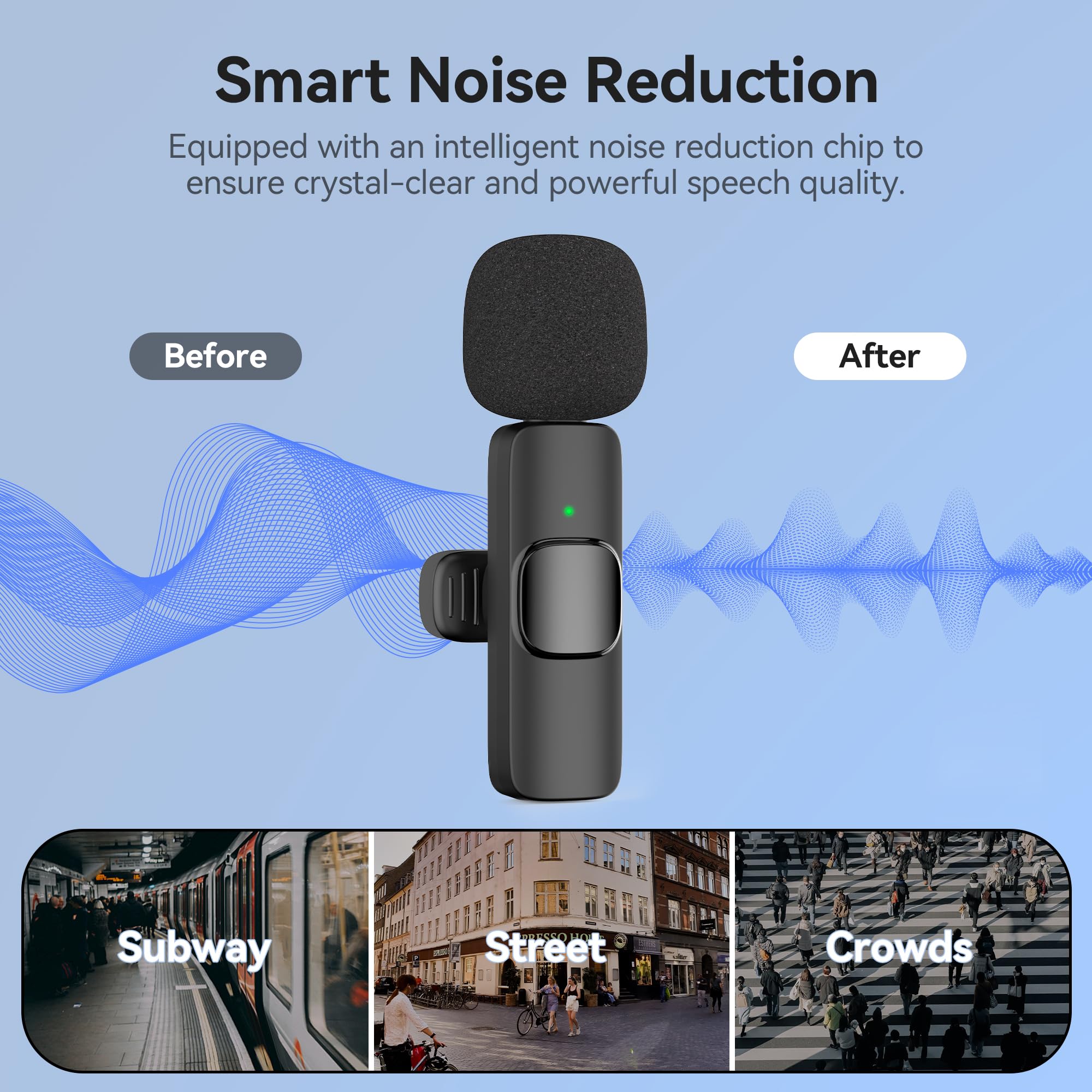 Oraolo Mini Wireless Lavalier Microphone For Iphone, 2 Pack Professional Lapel Mics For Recording, Clip-On Mic With Noise Reduct
