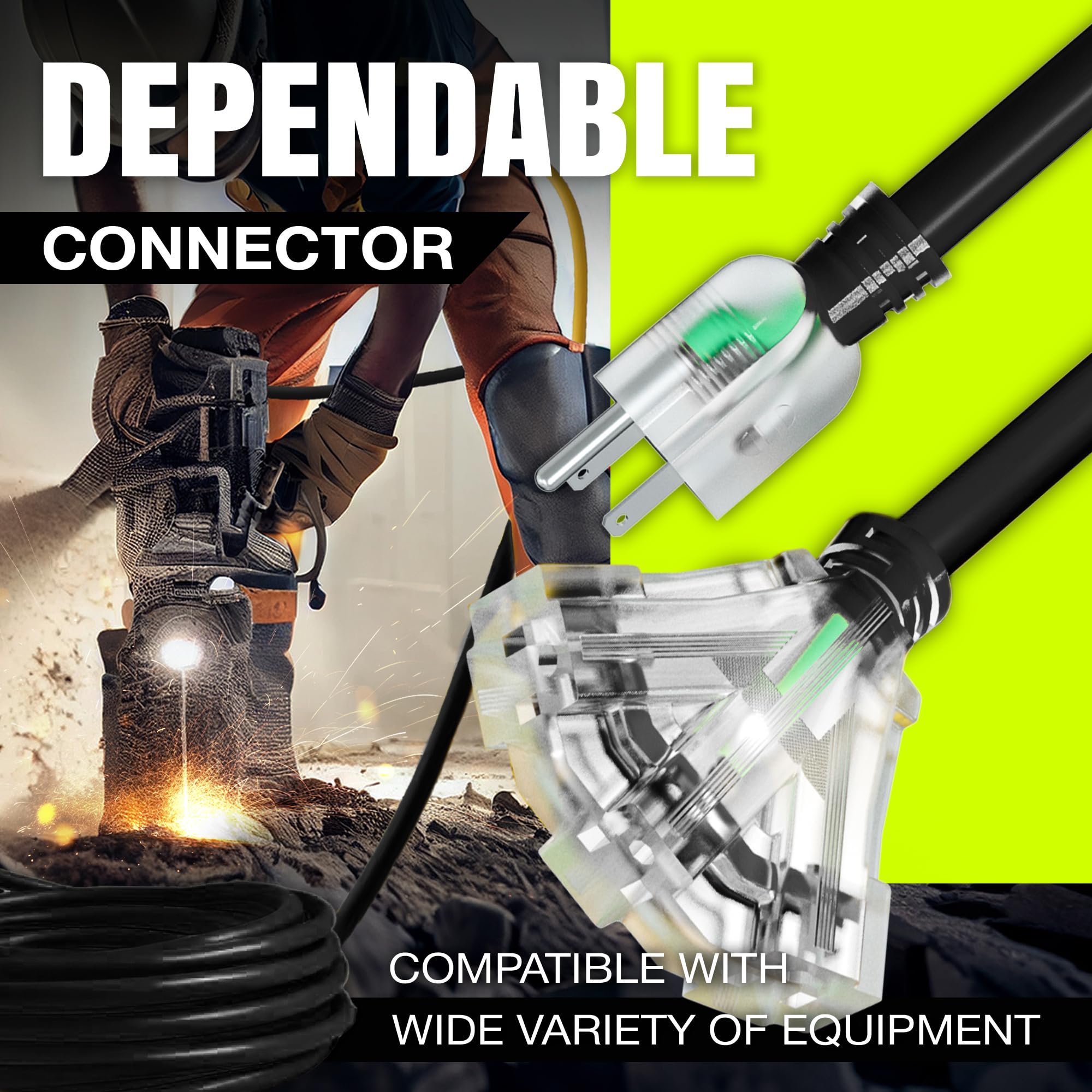 3Ft Power Outdoor Extension Cord & Indoor   Waterproof Electric Drop Cord Cable   3 Prong, 3 Outlet, Sjtw, 12 Gauge, 15 Amp, 125