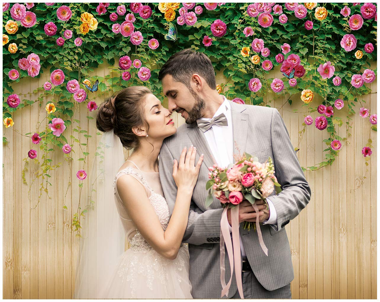 Wolada 10X10Ft Flower Wall Backdrop Spring Backdrop Spring Floral Photo Backdrop Brown Wood Plank Flower Wall Photography Backdrop Girl Birthday Party Wedding Shower Photography Background 8909