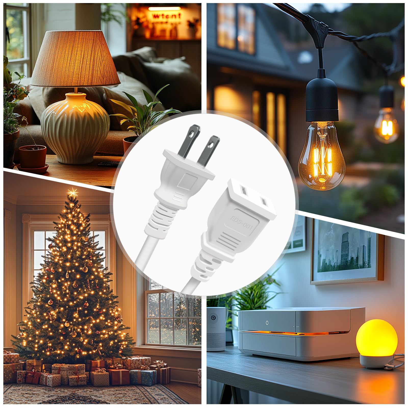 6Ft Indoor Power Extension Cord, Nisptt 2 18 Awg 2 Prong 10A 125V Polarized Plug Christmas Light Outdoor Behind Couch Extension