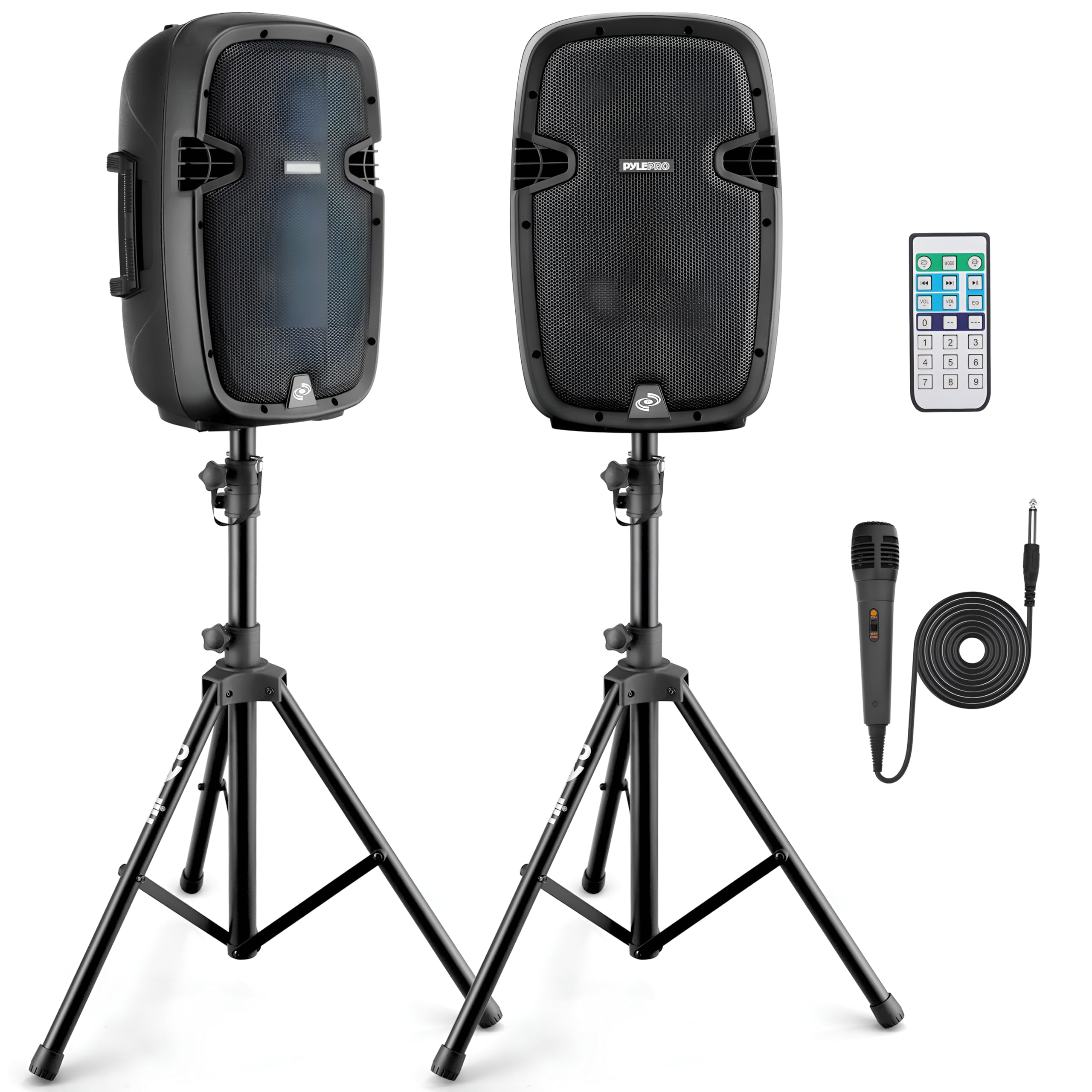 Pyle Wireless Portable PA system - 1000W High Powered Bluetooth Compatible Active + Passive Pair Outdoor Sound Speakers w/ USB S