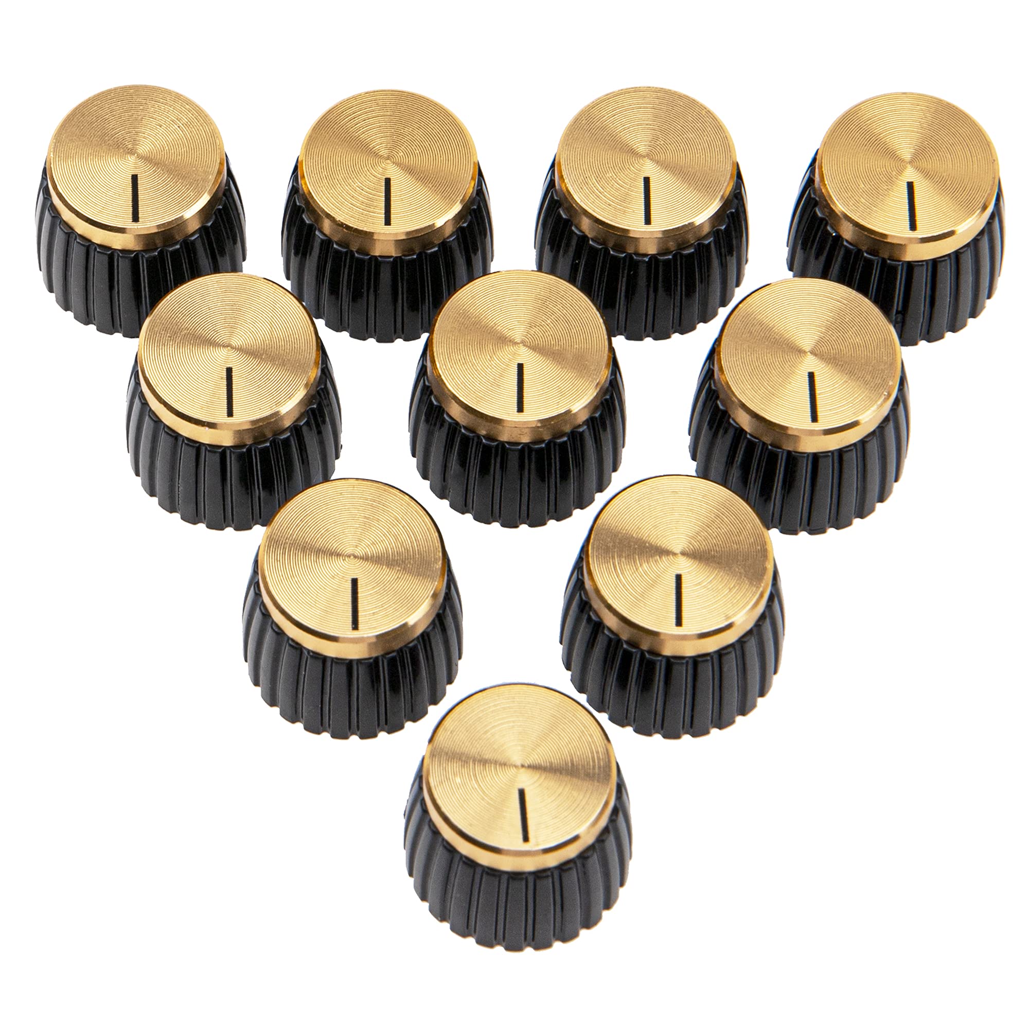 10Pcs Yootones Guitar Amp Amplifier Push On Fit Knobs Black With Gold Aluminum Cap Top Compatible With Marshall Amplifiers With