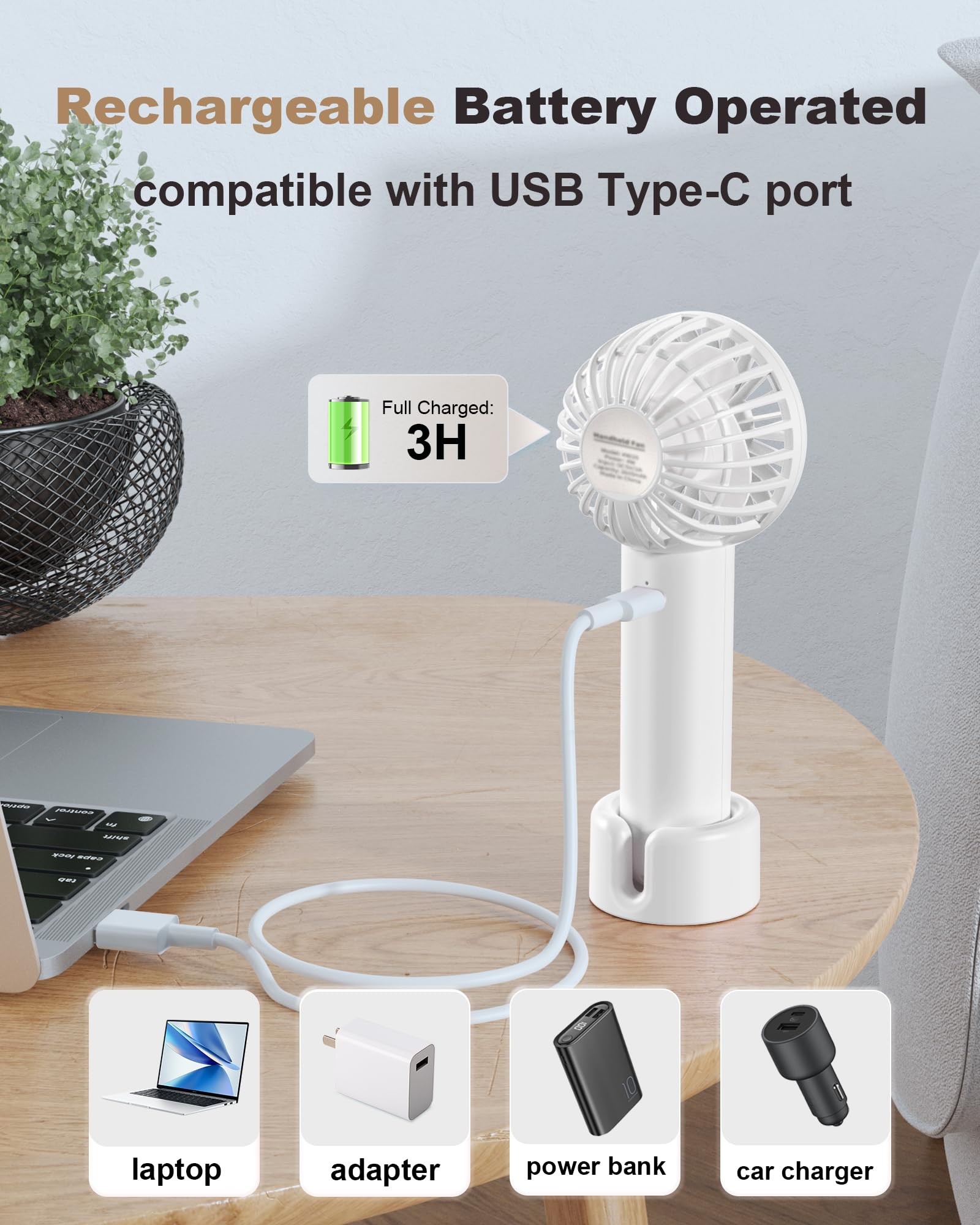 Coohea Handheld Fan Mini Portable Fan Rechargeable Battery Eyelash Fan 3 Speeds Powerful Makeup Fan Small Fan With Base Lanyard