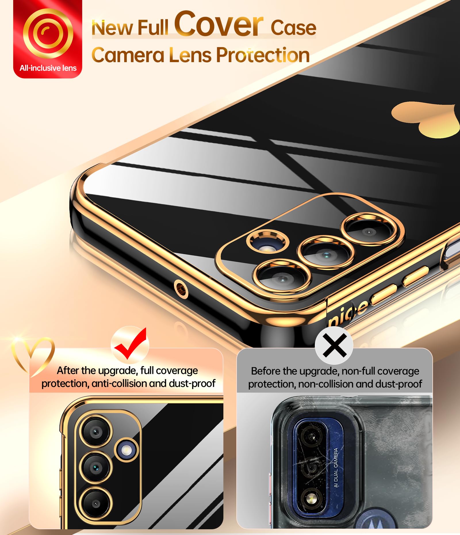 Leyi For Galaxy A15 5G Phone Case: With Tempered Glass Screen Protector [2 Pcs]+ Full Camera Lens Protection, Love Heart Plating