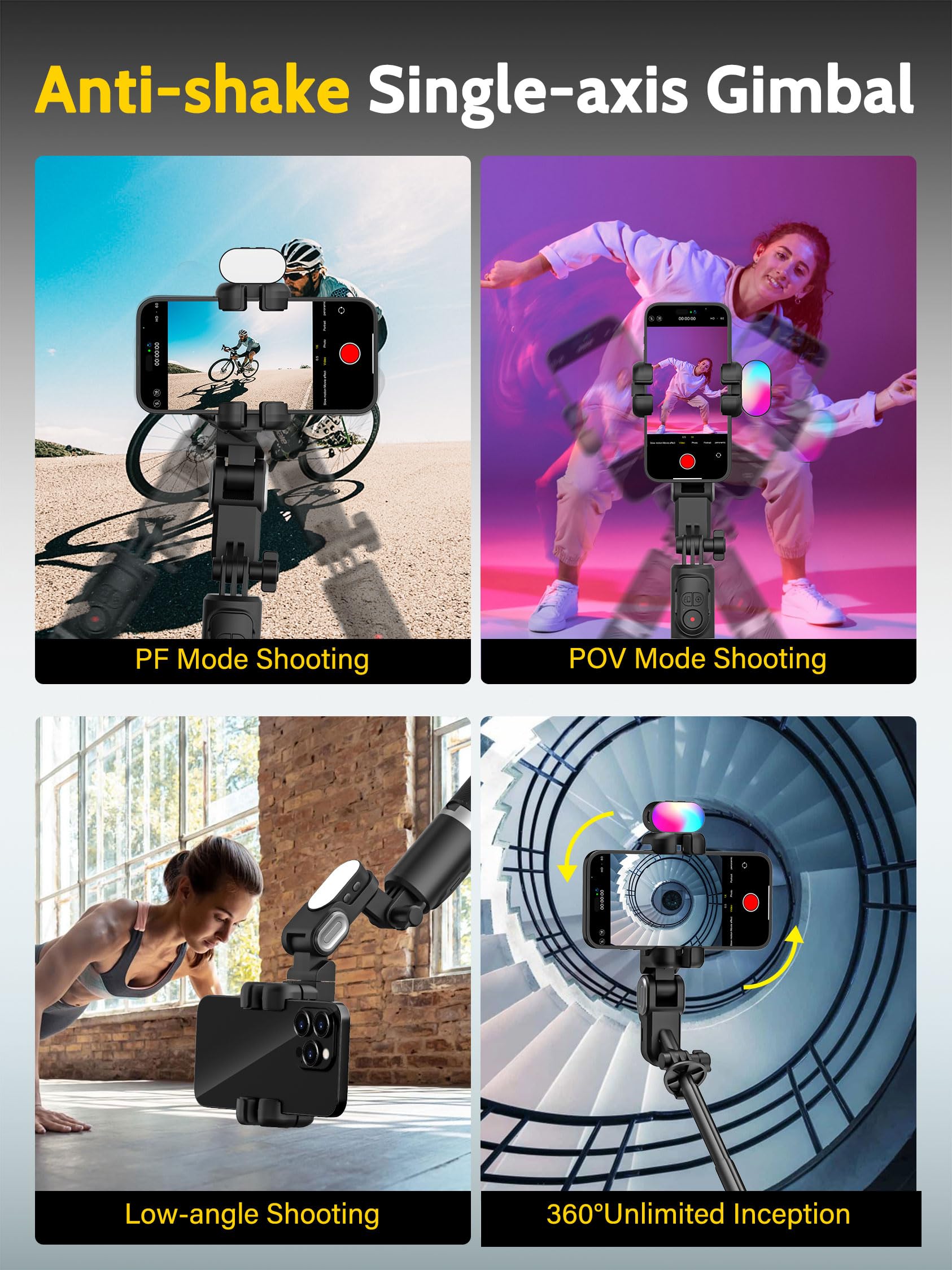 Aochuan Auto Face Tracking Tripod 360 Rotation W/Stand,Selfie Stick Tripod For Iphone Android W/Rgb Light,Remote Control,Phone S