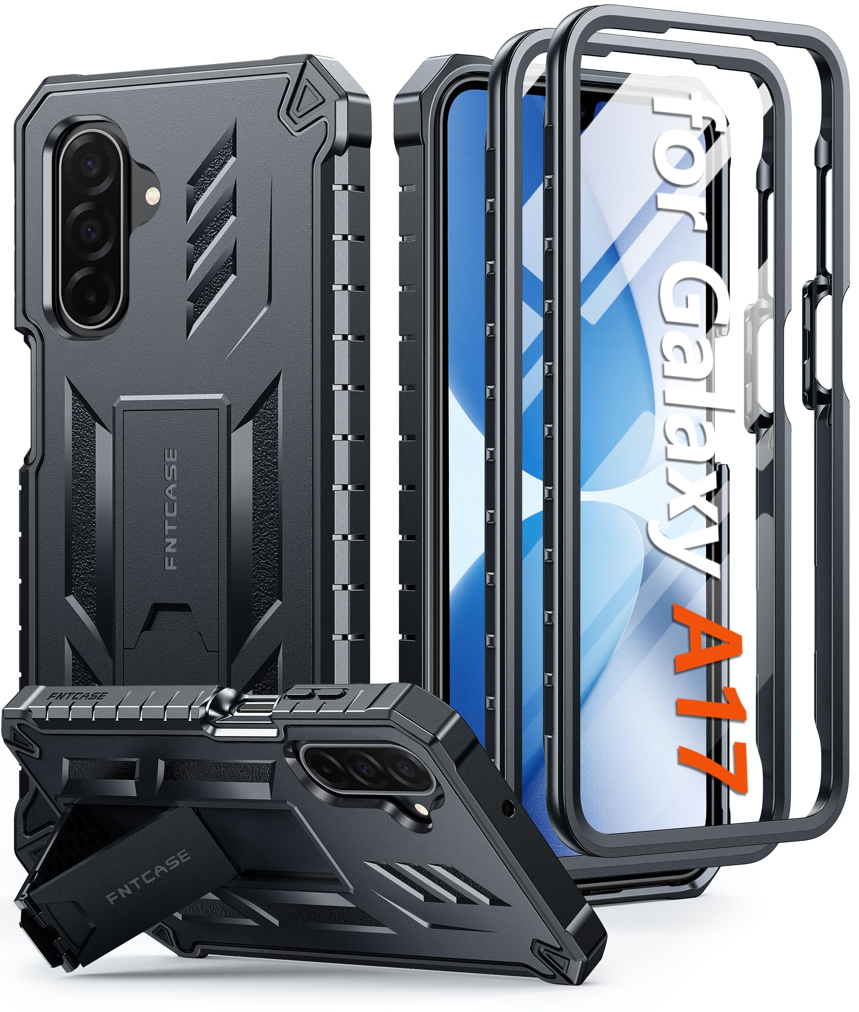 FNTCASE for Galaxy A17-5G Phone Case: with Kickstand | 2 Front Frames | Built-in Screen Protector Military Grade Drop Proof Prot