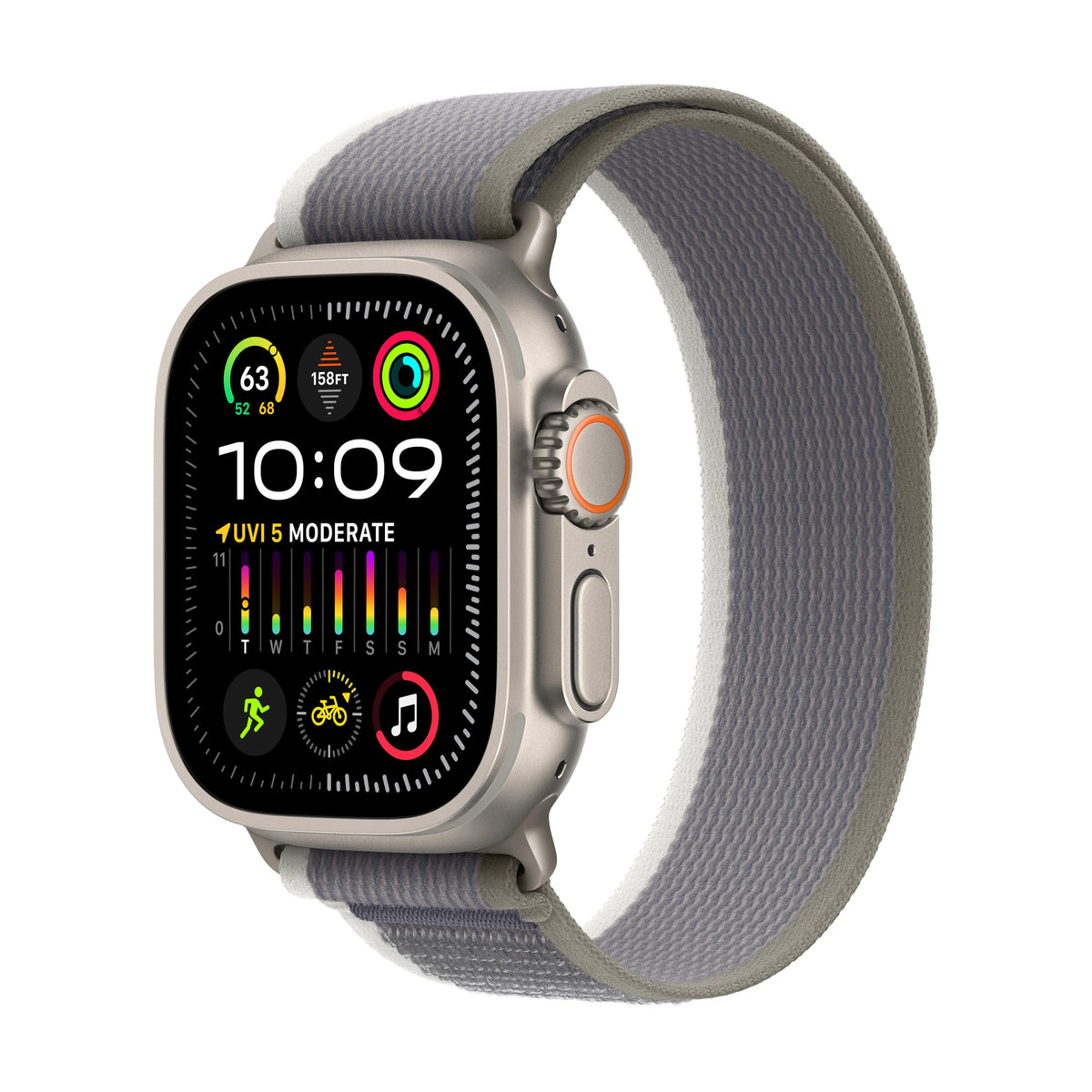 Apple Watch Ultra 2 [GPS + Cellular 49mm] Smartwatch with Rugged Titanium Case & Green/Grey Trail Loop M/L. Fitness Tracker, Precision GPS, Action Button, Extra Long Battery Life