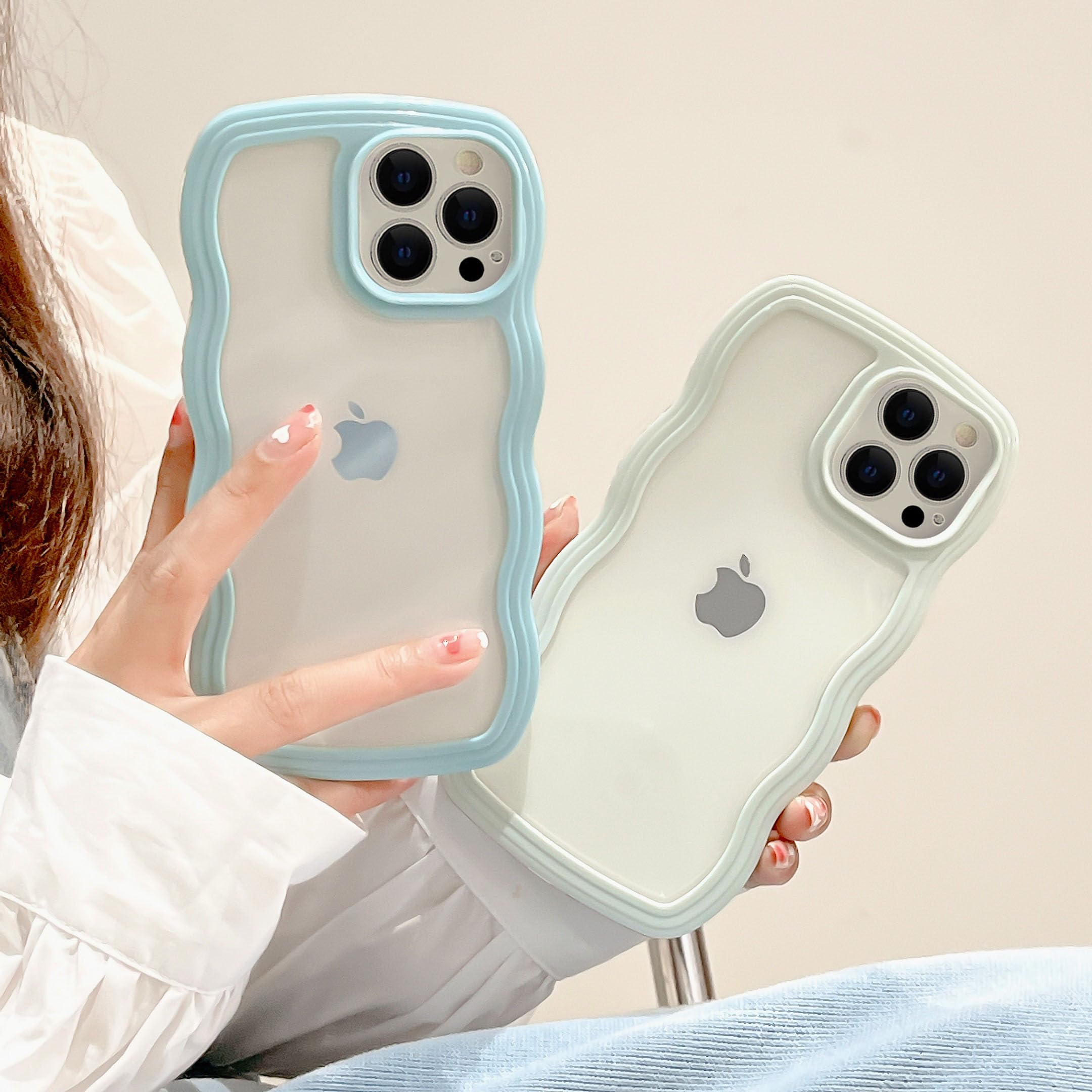 Qltypri Compatible With Iphone 12 Pro Max Case, Cute Curly Wave Frame Clear Case For Girls Women, Transparent Soft Silicone Tpu