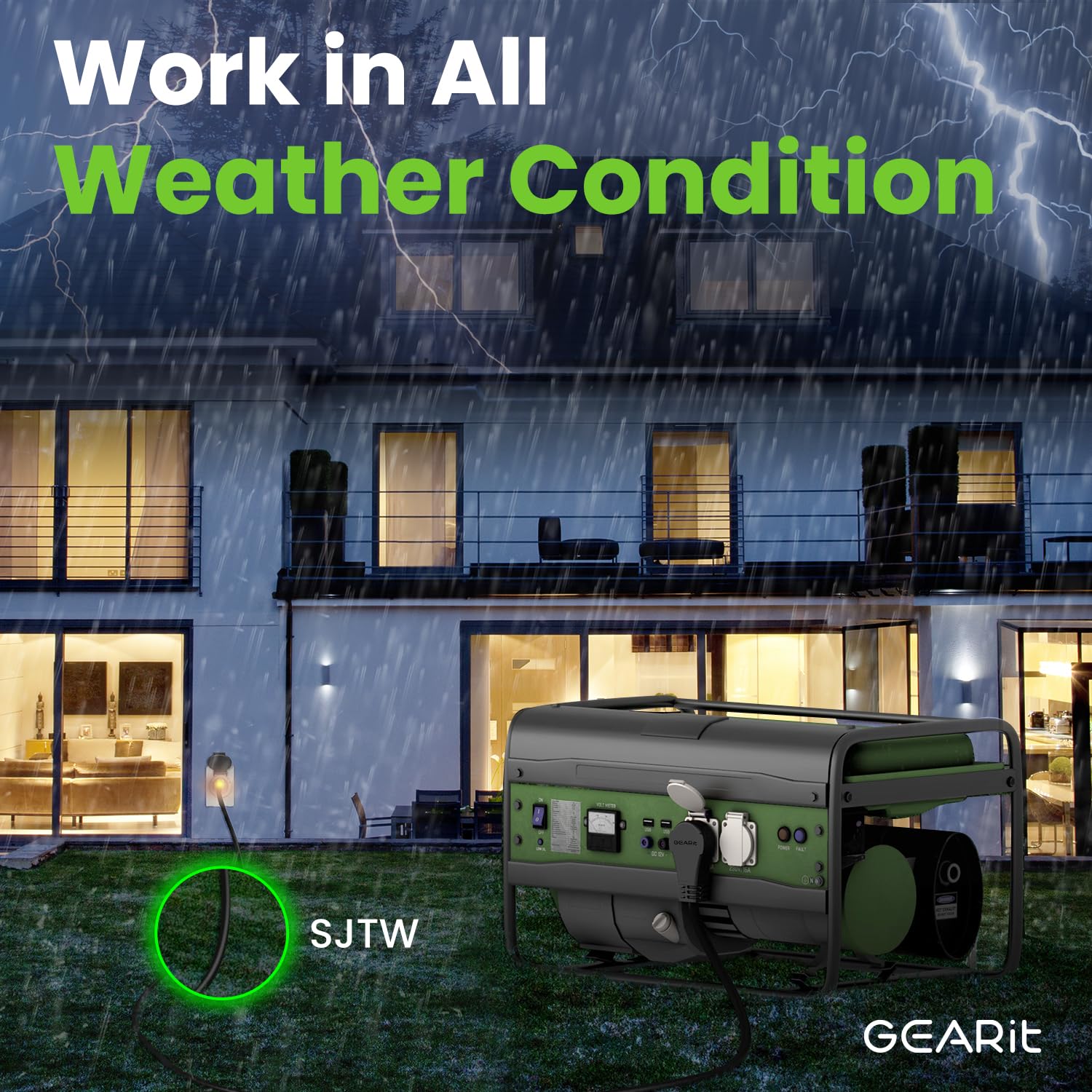 Gearit 360 Rotating Plug Indoor Outdoor Extension Cord Waterproof 100Ft   16 Gauge 16/3 Awg, 13A 1625W, 3 Prong Heavy Duty Exten