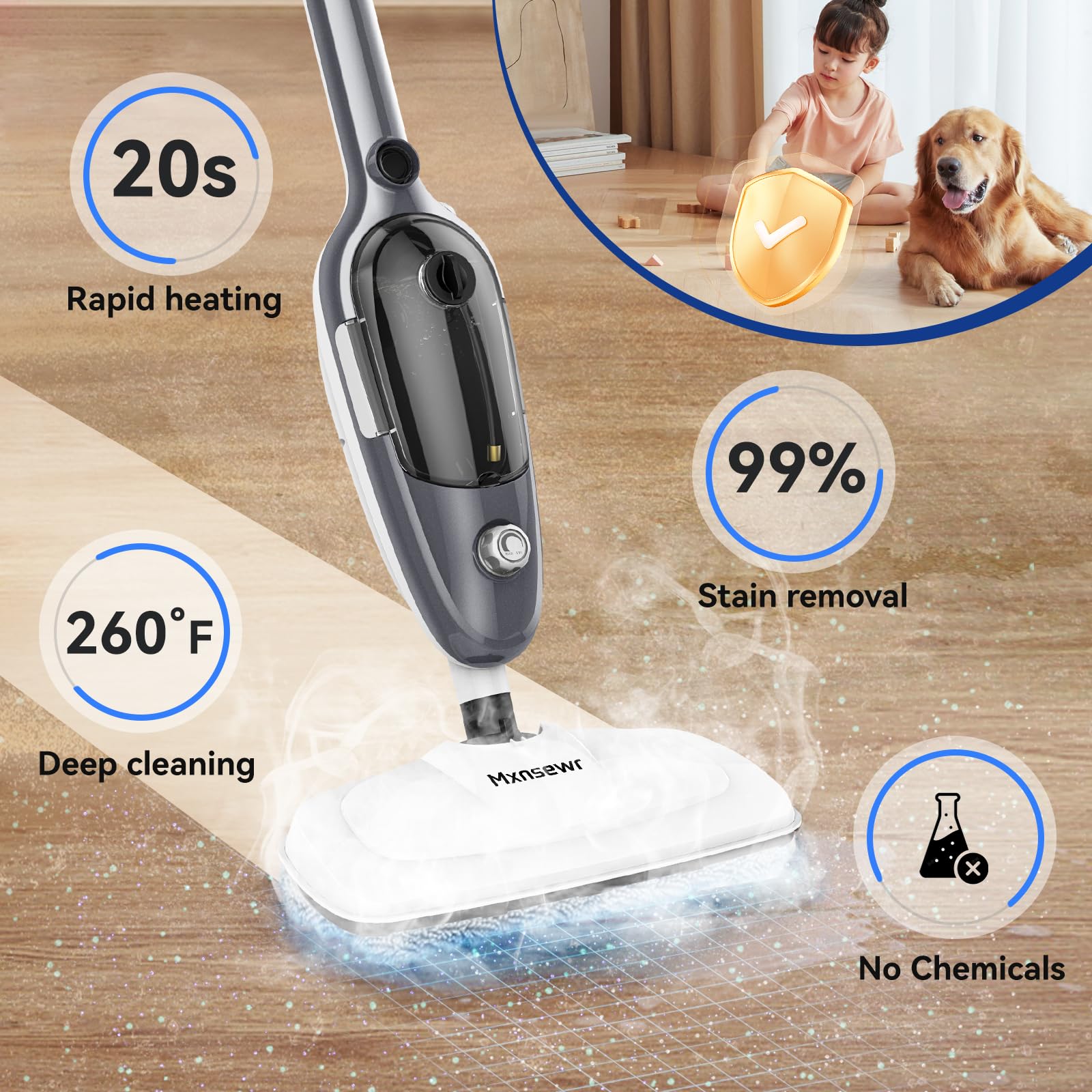 Steam Mop   All In One Powerful Handheld Steam Cleaner Detachable Floor Steamer With 11 Accessories, Multipurpose Steamer For Ha
