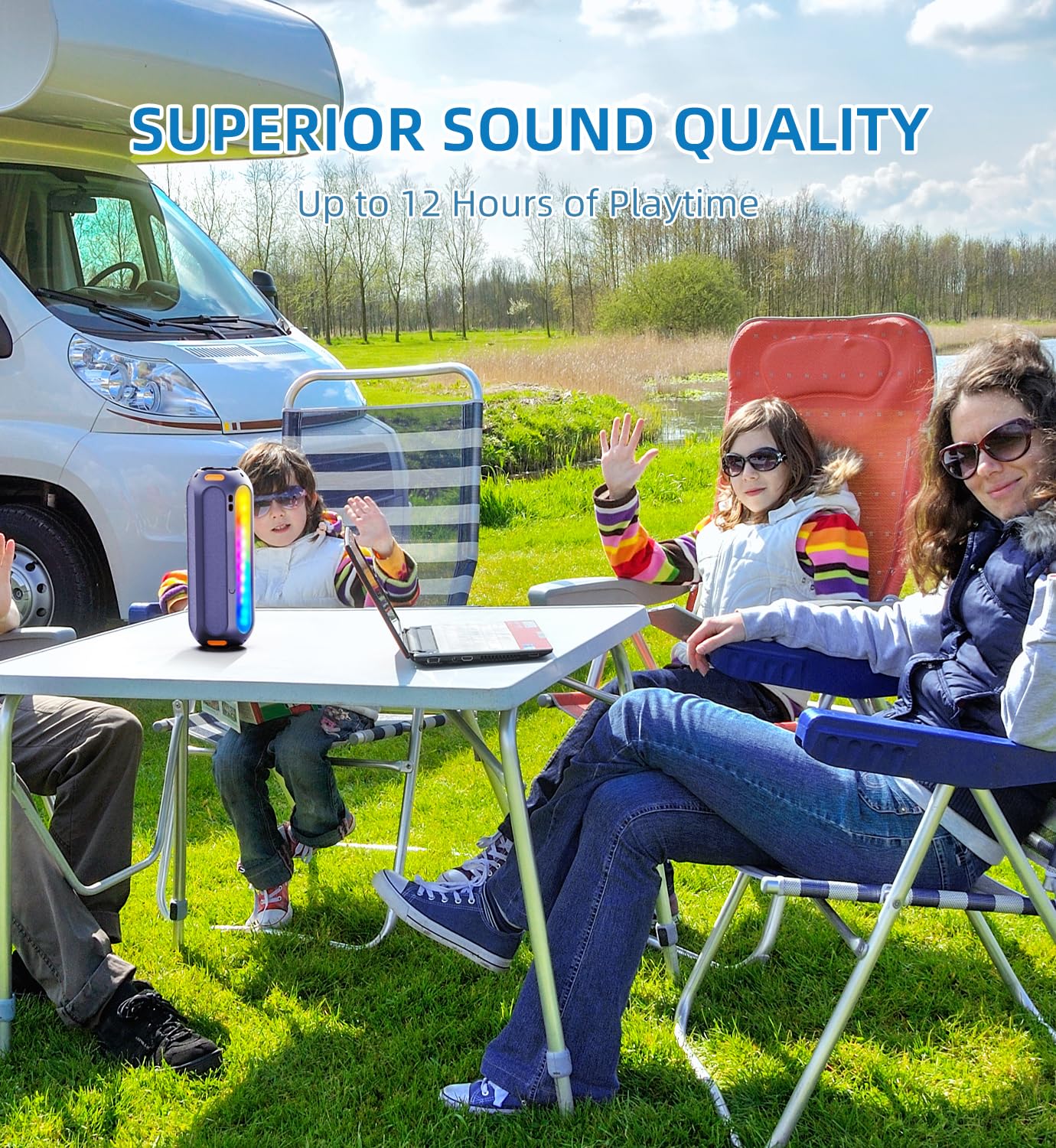 Abfoce Golf Speaker Magnetic Bluetooth Speaker With 7 Colorful Flashing Lights 20W Super Bass 15H Playtime Portable Waterproof F