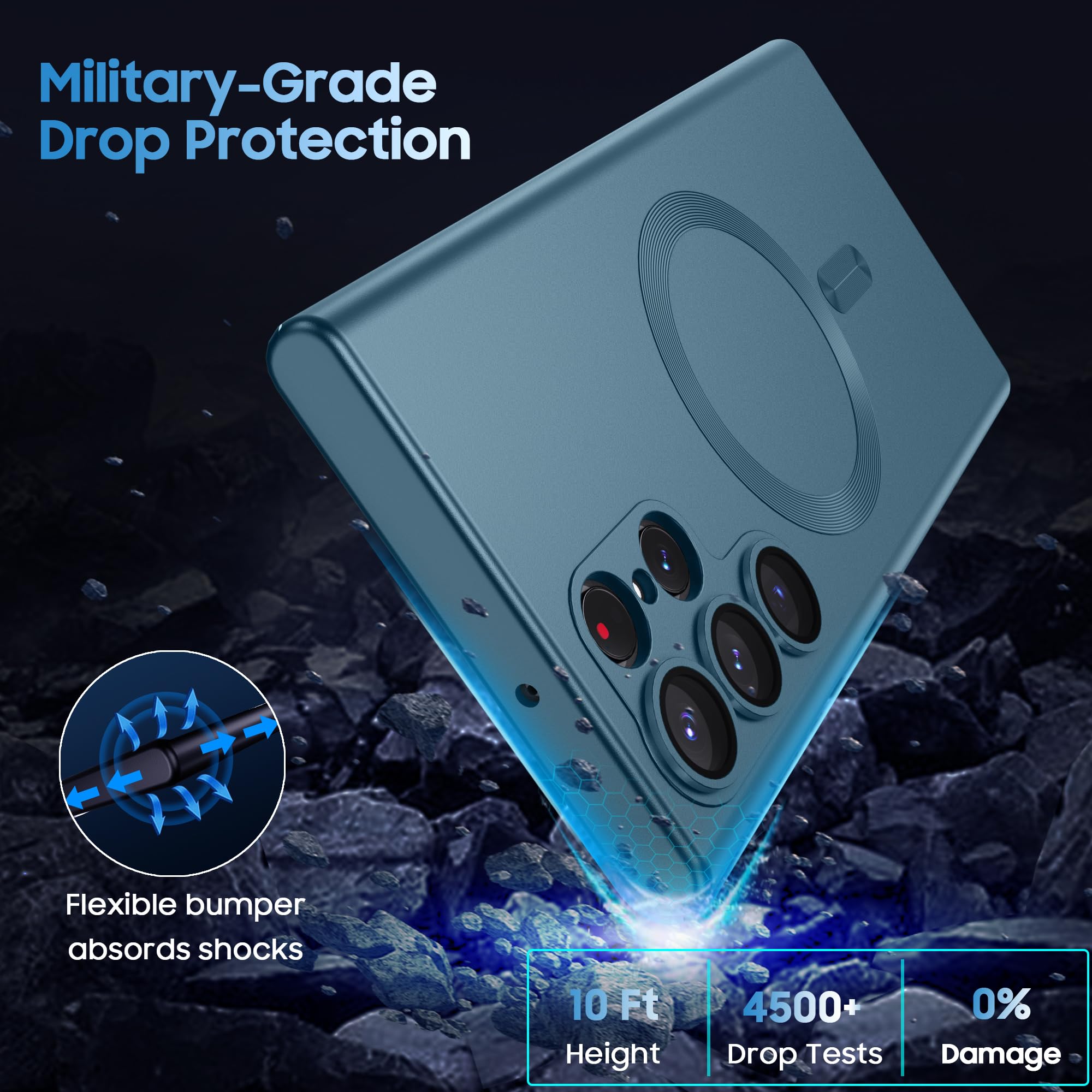 Makavo Matte For Samsung Galaxy S22 Ultra Case, Compatible With Magsafe, Slim Thin Magnetic Cover With Built In Camera Lens Prot