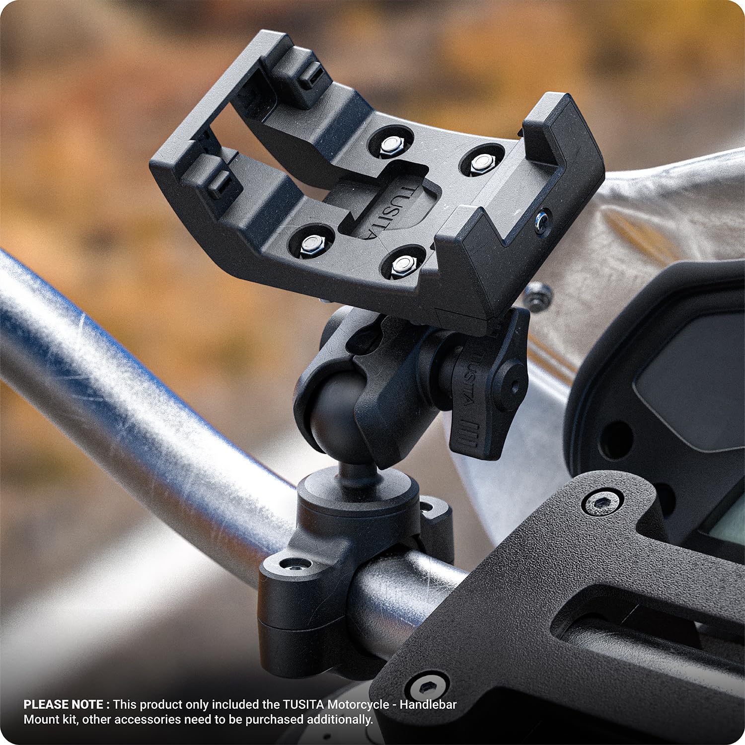 Tusita Motorcycle Gps Mount Compatible With Garmin Montana, Zumo Xt Gps   Handlebar Base With Double Socket Arm