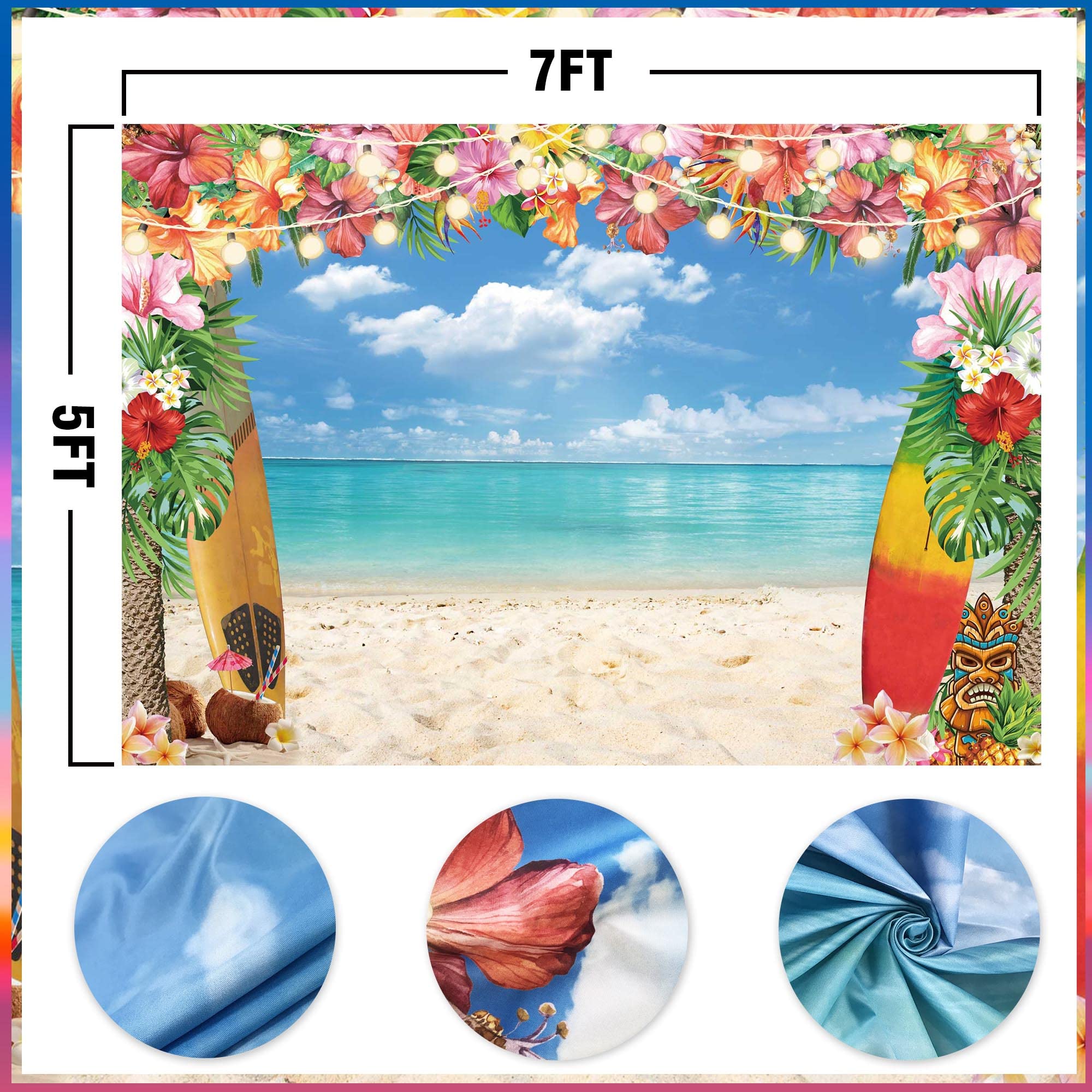 Livucee 7X5Ft Summer Hawaiian Beach Backdrop For Photography Tropical Flower Luau Hawaiian Party Decorations Aloha Blue Sky Ocea
