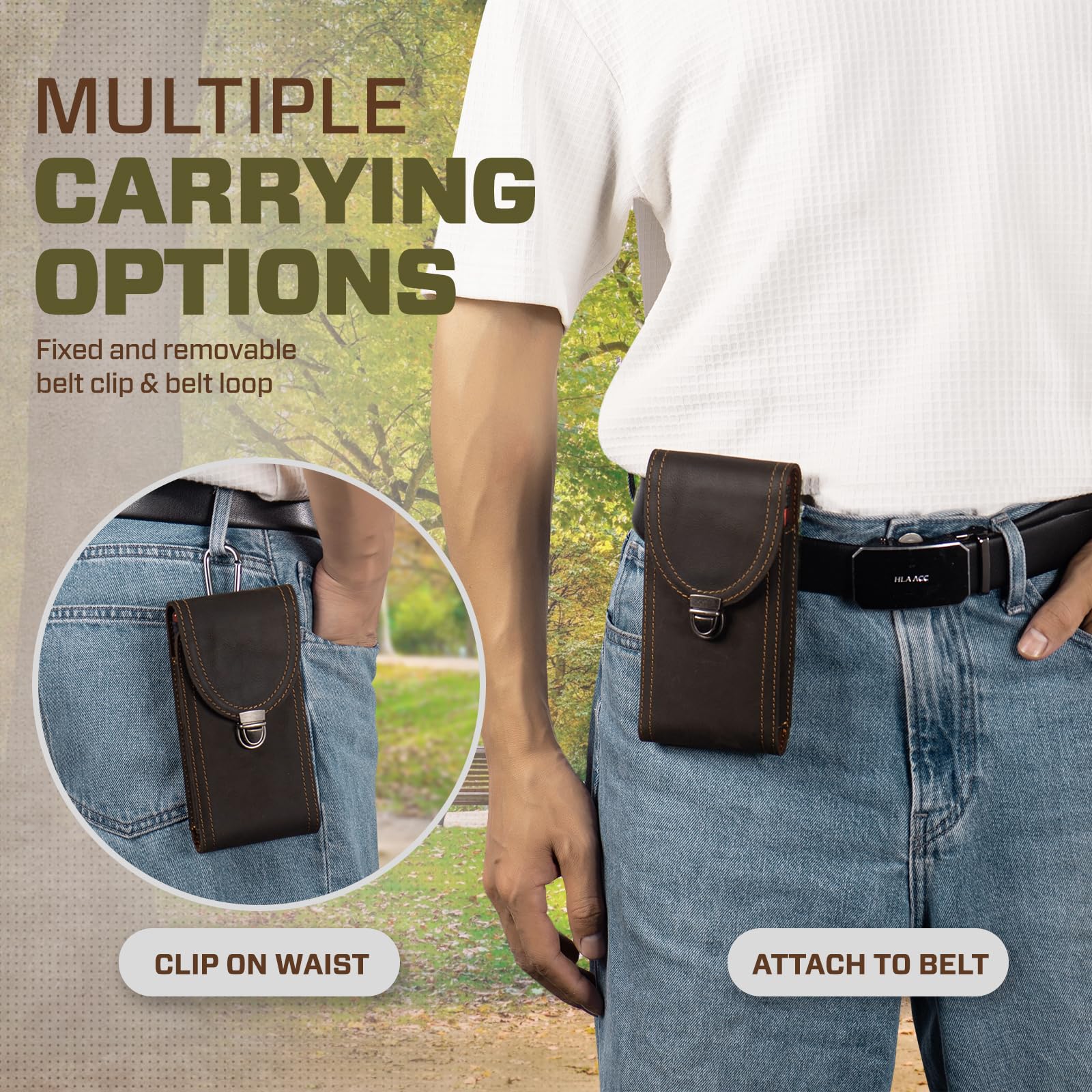 Hengwin Genuine Leather Cell Phone Holster For Belt, Belt Pouch Phone Holder Fit For Iphone 16 Pro Max 15 Pro Max 14 Pro Max Sam