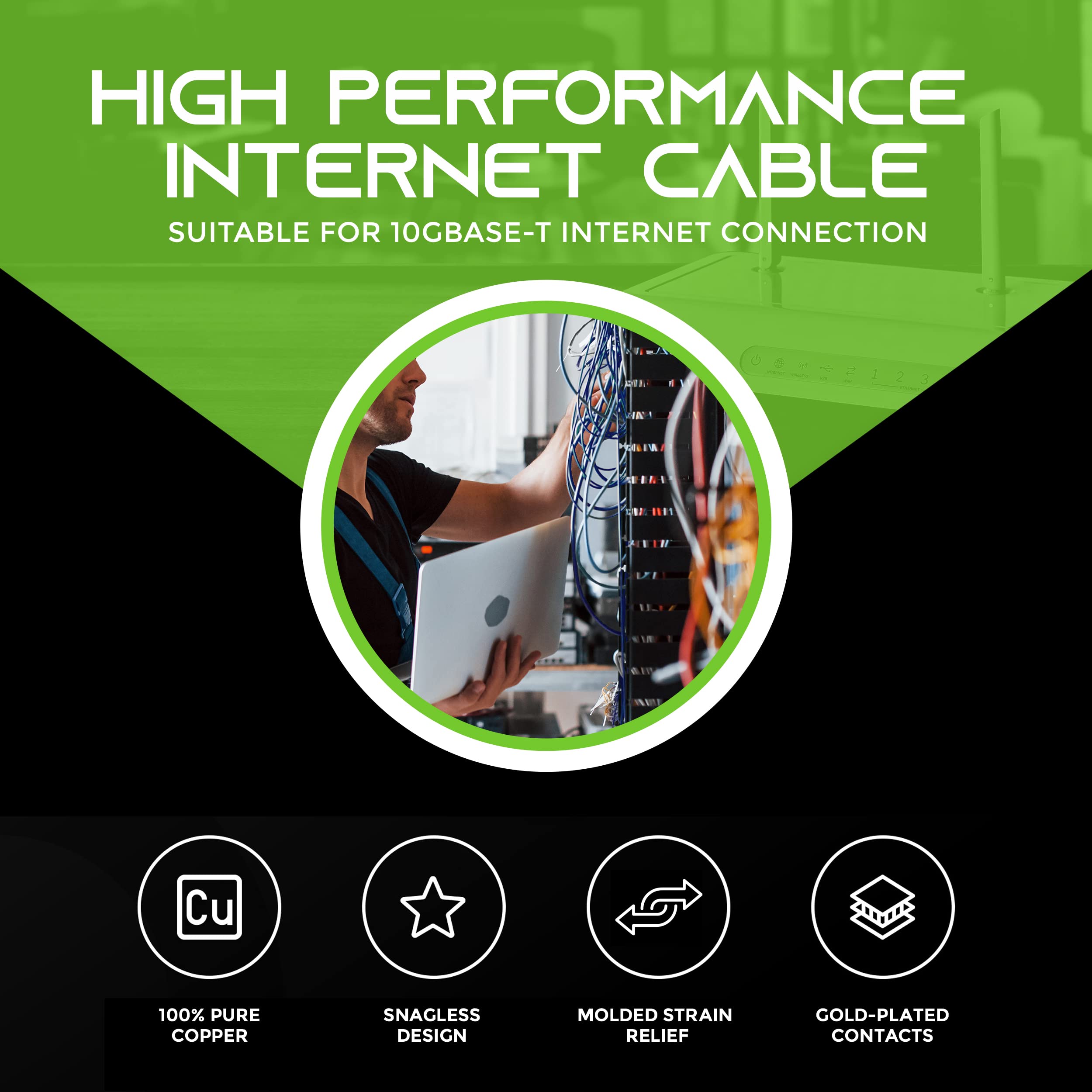 Gearit 50-Pack, Cat5E Ethernet Patch Cable 1 Foot - Snagless Rj45 Computer Lan Network Cord, Black