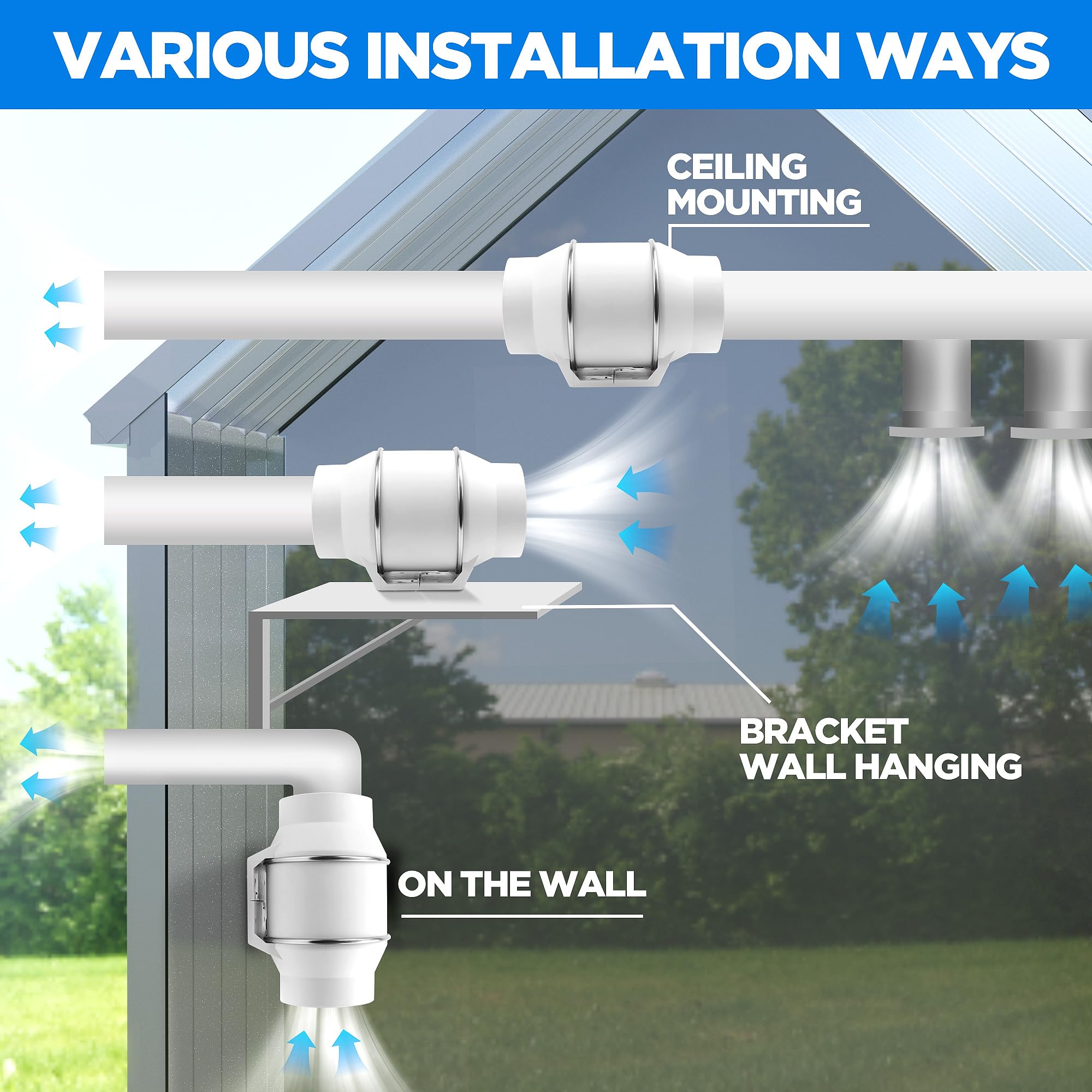 Voltset 6 Inch Duct Fan, Inline Ventilation Exhaust Fan, 390 Cfm Duct Intake Fan High Efficiency Air Fan For Duct Vent Bathroom,