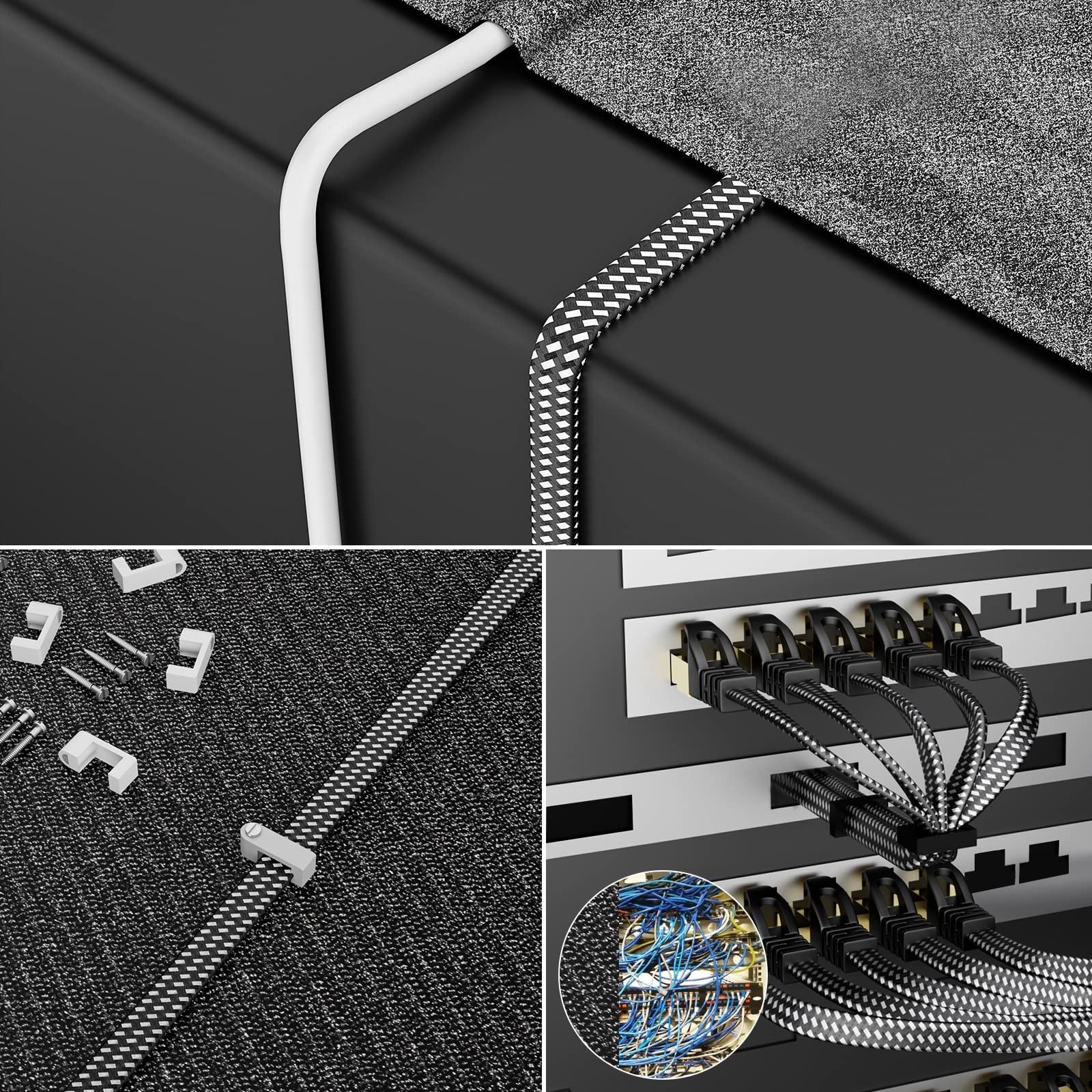 Ariskeen Cat 8 Ethernet Cable 60 Ft, Nylon Braided High Speed Cat8 Network Lan Patch Cord, 40Gbps 2000Mhz Shielded Rj45 Flat Int