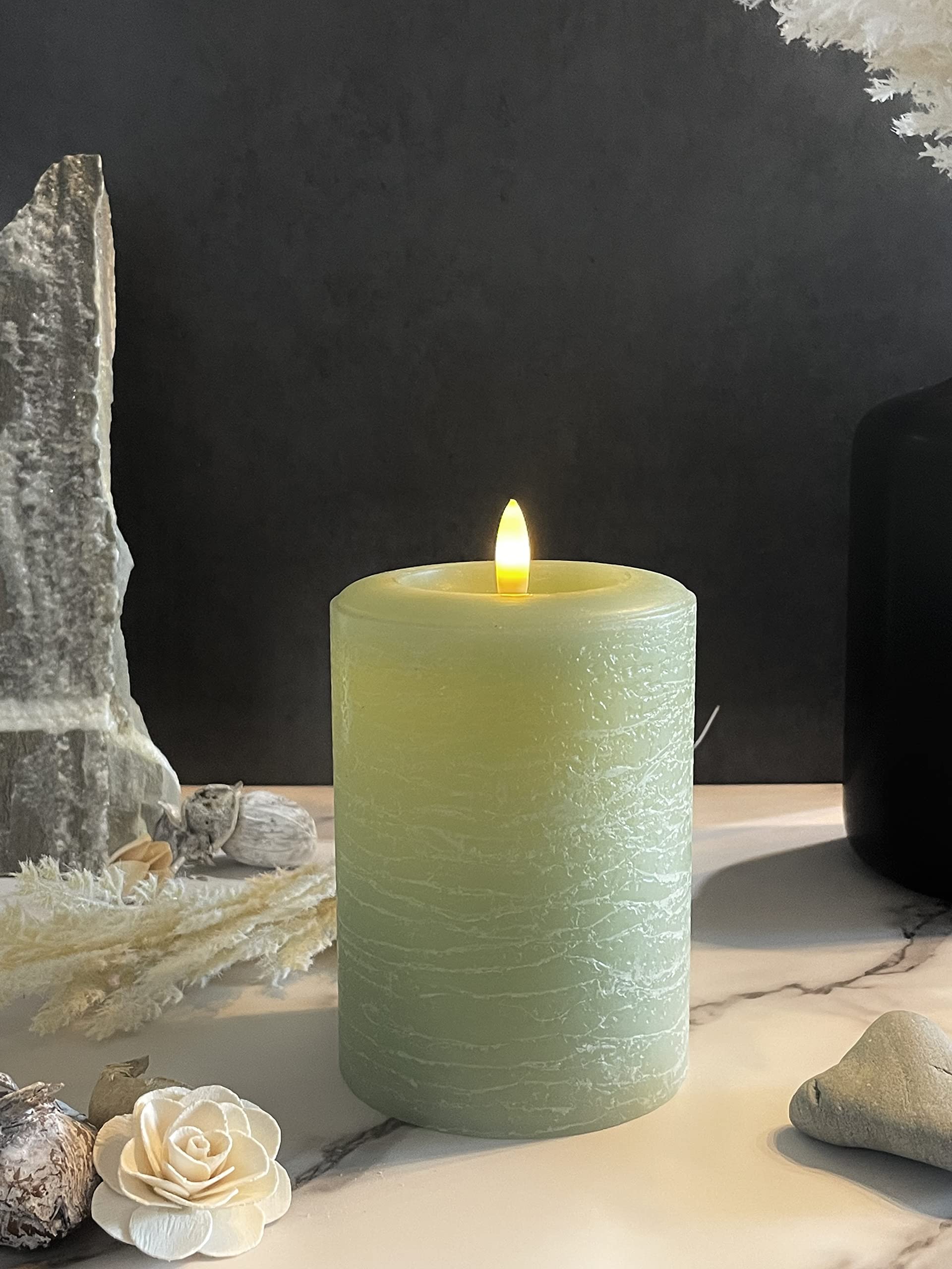 Lumipur Signature Natural Glow Flickering Flameless Led Wax Pillar Candle (3.5'' X 5'', Sage Green)