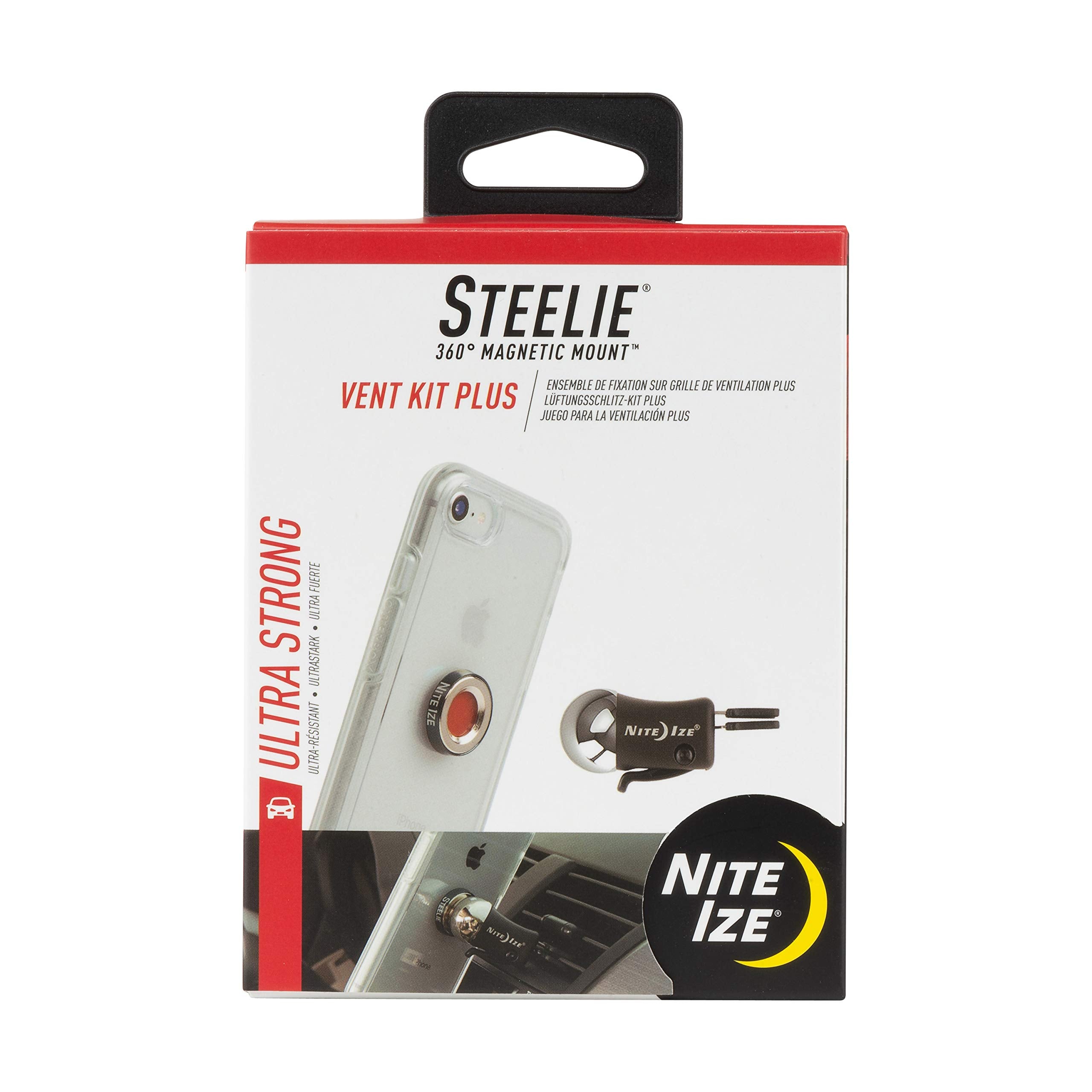 Nite Ize Steelie Vent Mount Kit Plus - Magnetic Car Vent Mount for Smartphones with 2x Holding Power and Restickable Magnet Adap