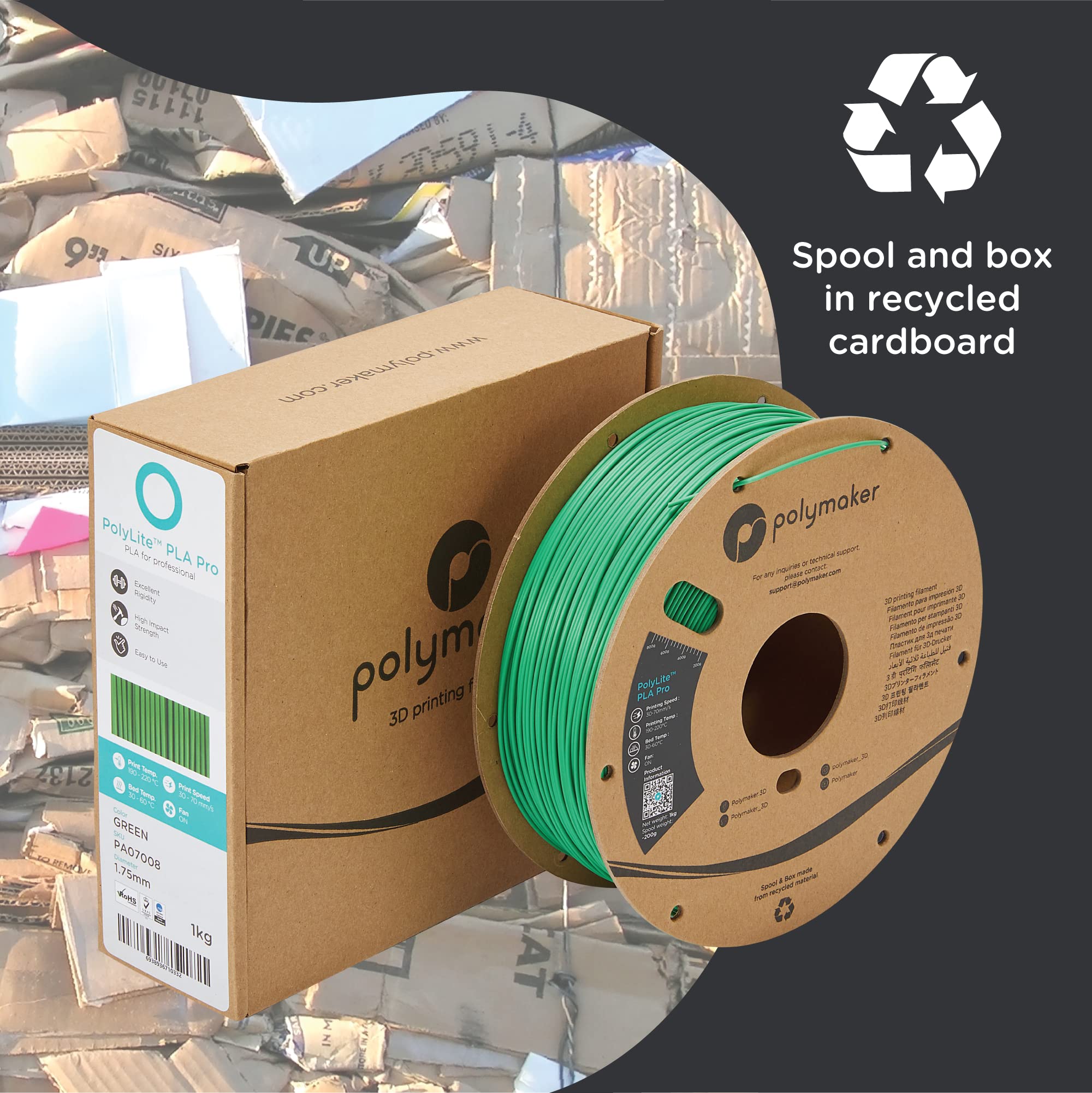Polymaker Pla Pro Filament 1.75Mm Green, Powerful Pla Filament 1.75Mm 3D Printer Filament 1Kg   Polylite 1.75 Pla Filament Pro T