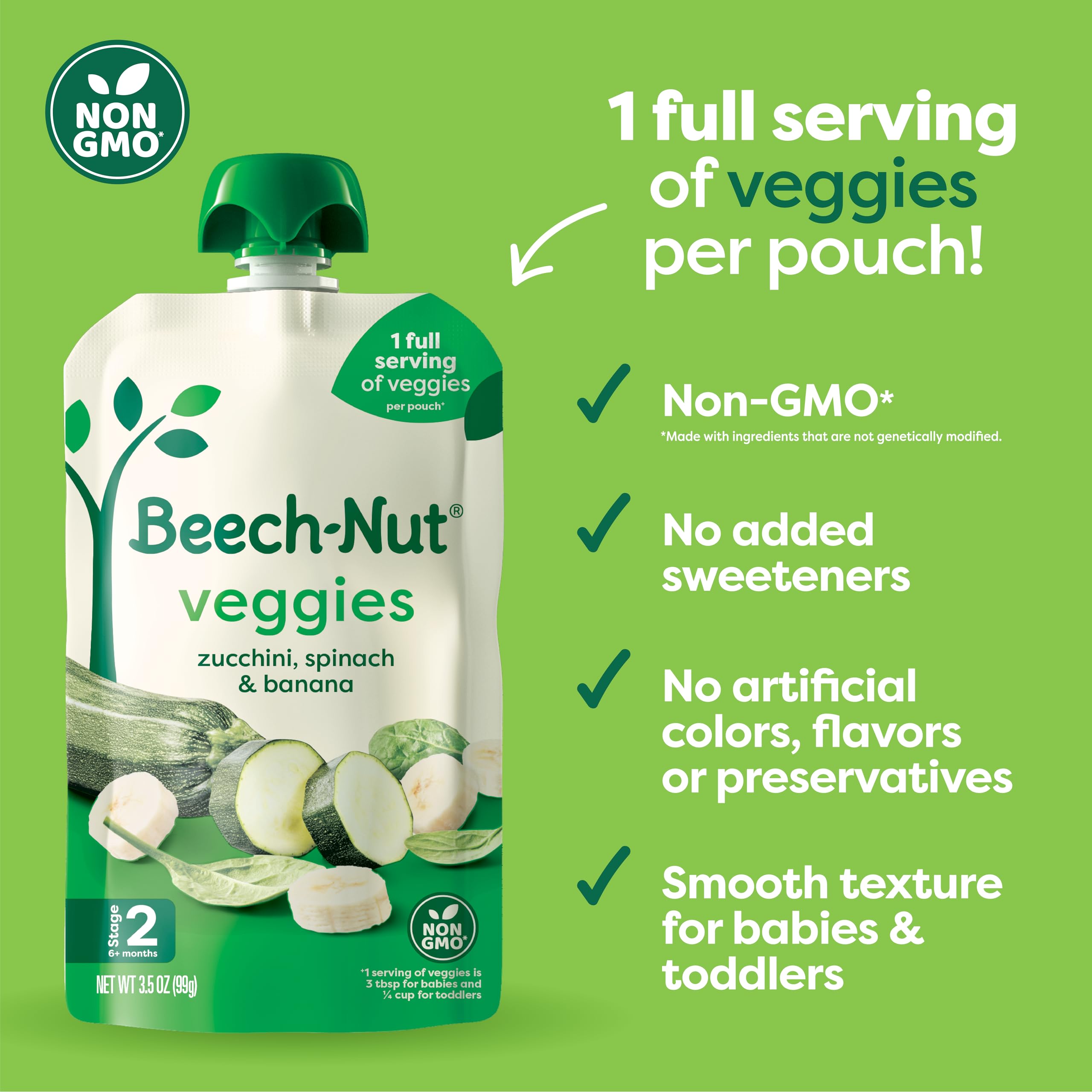 Beech-Nut Baby Food Pouches Variety Pack, Veggie Purees, 3.5 Oz (18 Pack)