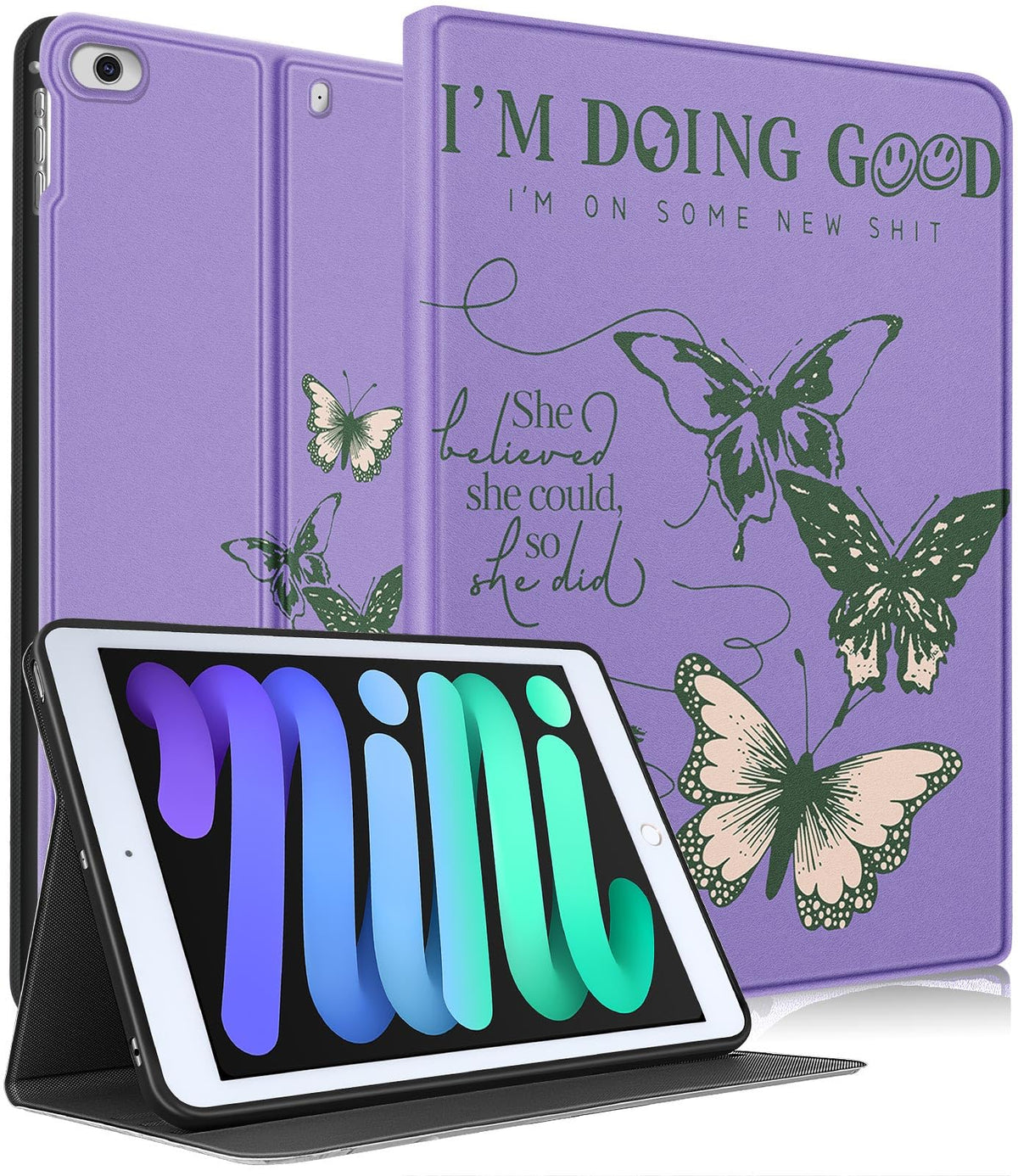 Uppuppy For Apple Ipad Mini 5/4/3/2/1 Case, For Ipad Mini 5Th/4Th/3Rd/2Nd/1St Generation Case Kids Cute Folio Women Butterfly Gi