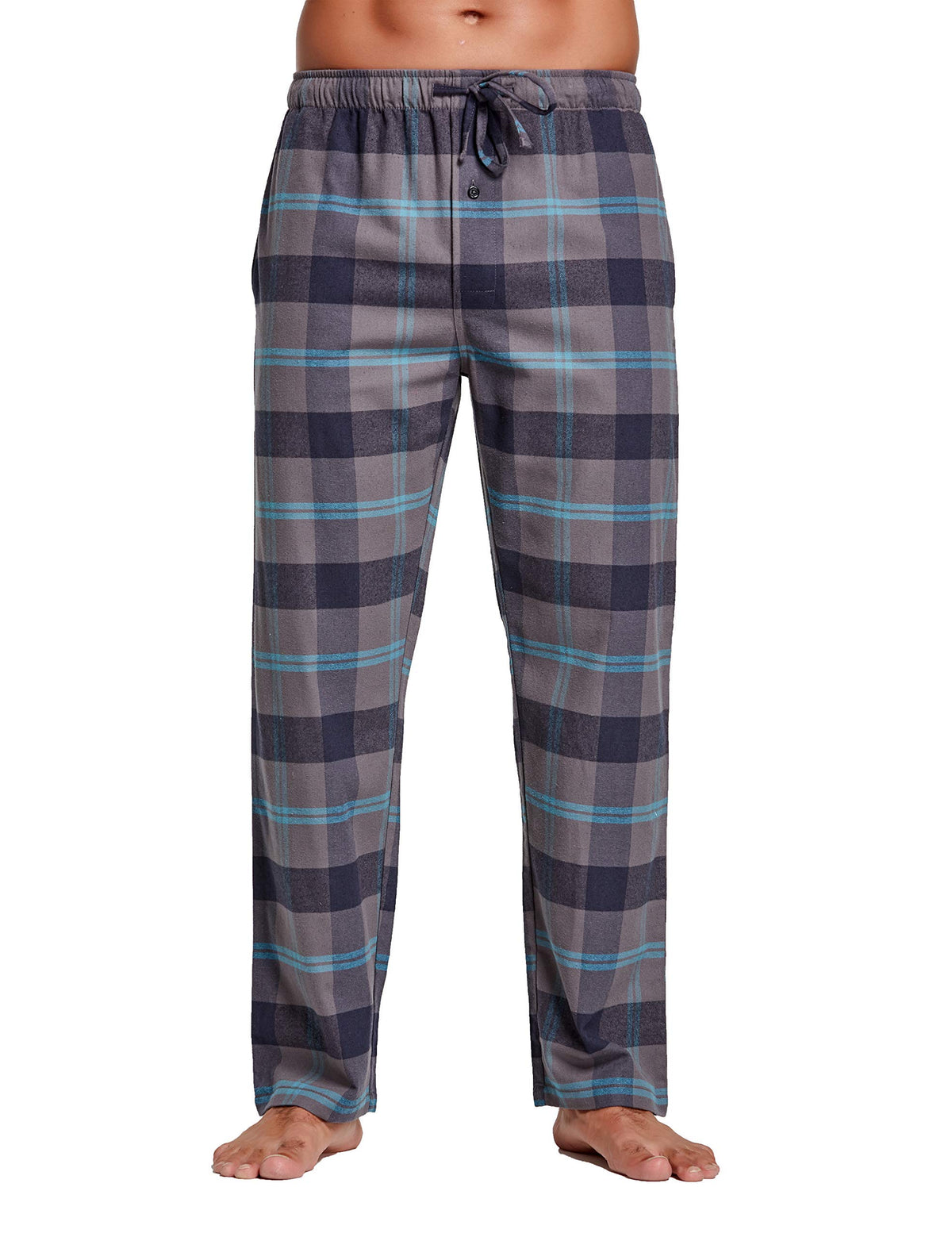 Cyz Mens 100 Cotton Super Soft Flannel Plaid Pajama Pants,Grey Navy Plaid,Xx Large