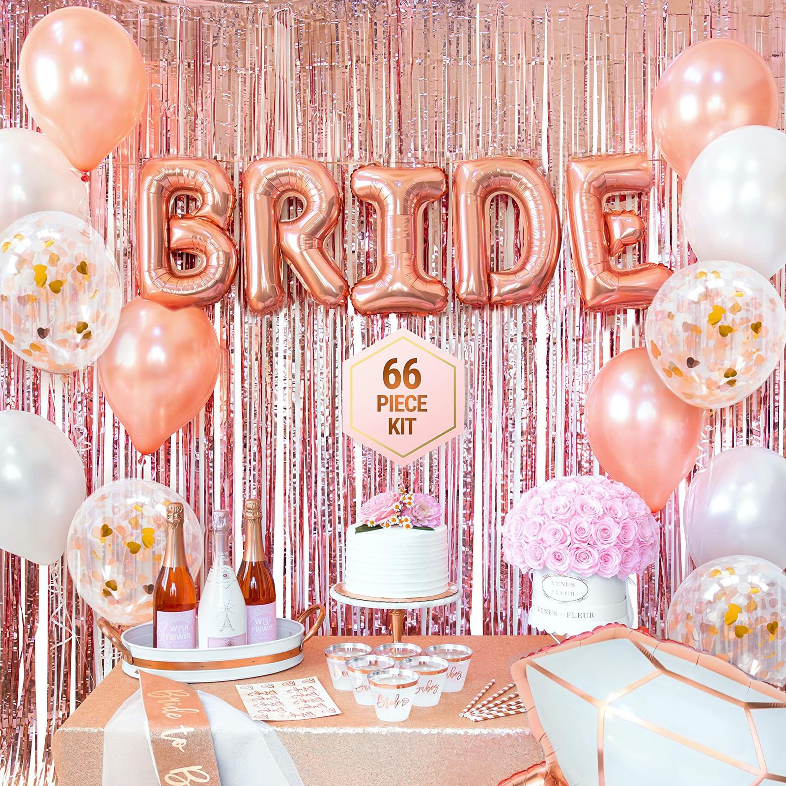 Canrevel 2 Pack 3.3X8.2 Feet Rose Gold Foil Fringe Backdrop Curtains, Tinsel Streamers Birthday Party Decorations, Fringe Backdr